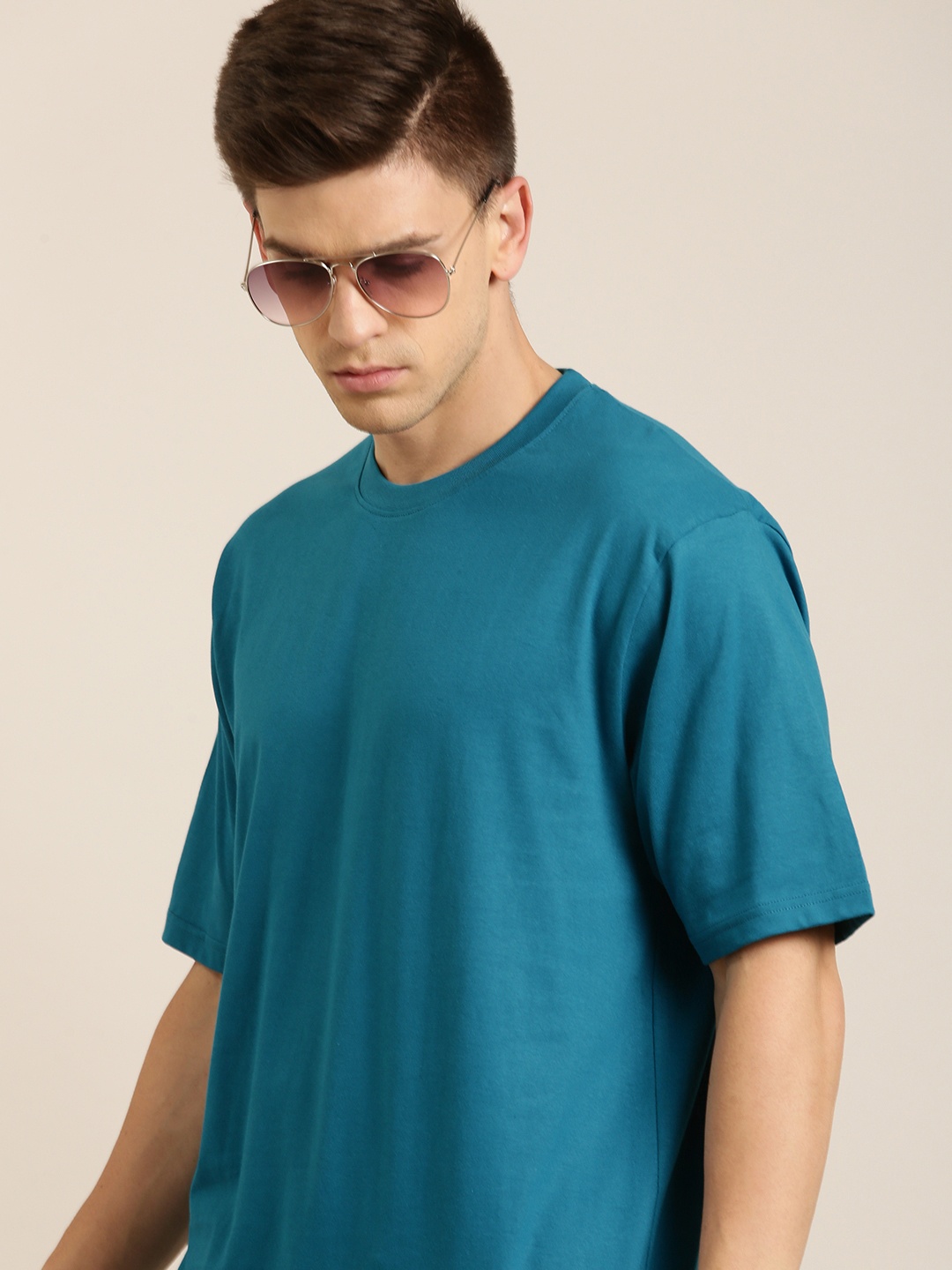 

DILLINGER Men Blue Solid Pure Cotton Drop-Shoulder Sleeves Oversized Fit T-shirt