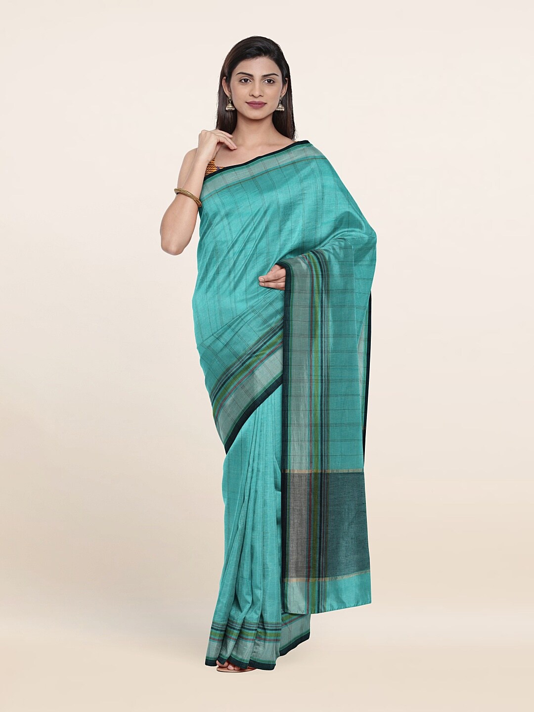 

Pothys Blue & Green Striped Pure Cotton Saree
