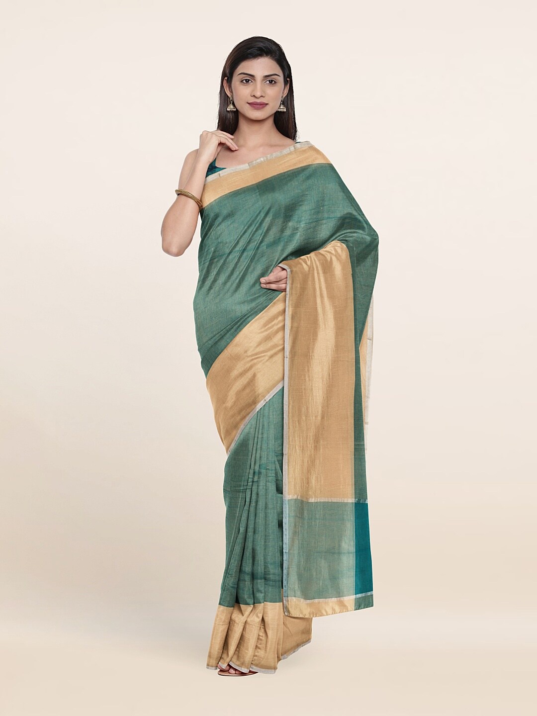 

Pothys Blue & Beige Zari Pure Cotton Saree