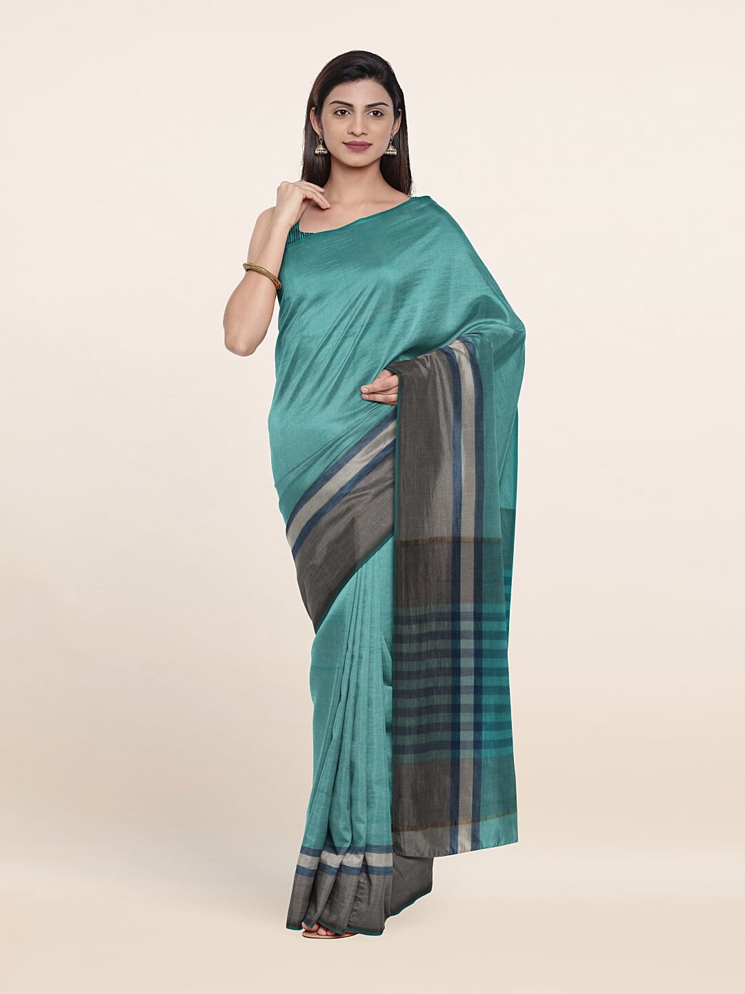 

Pothys Blue & Grey Pure Cotton Saree