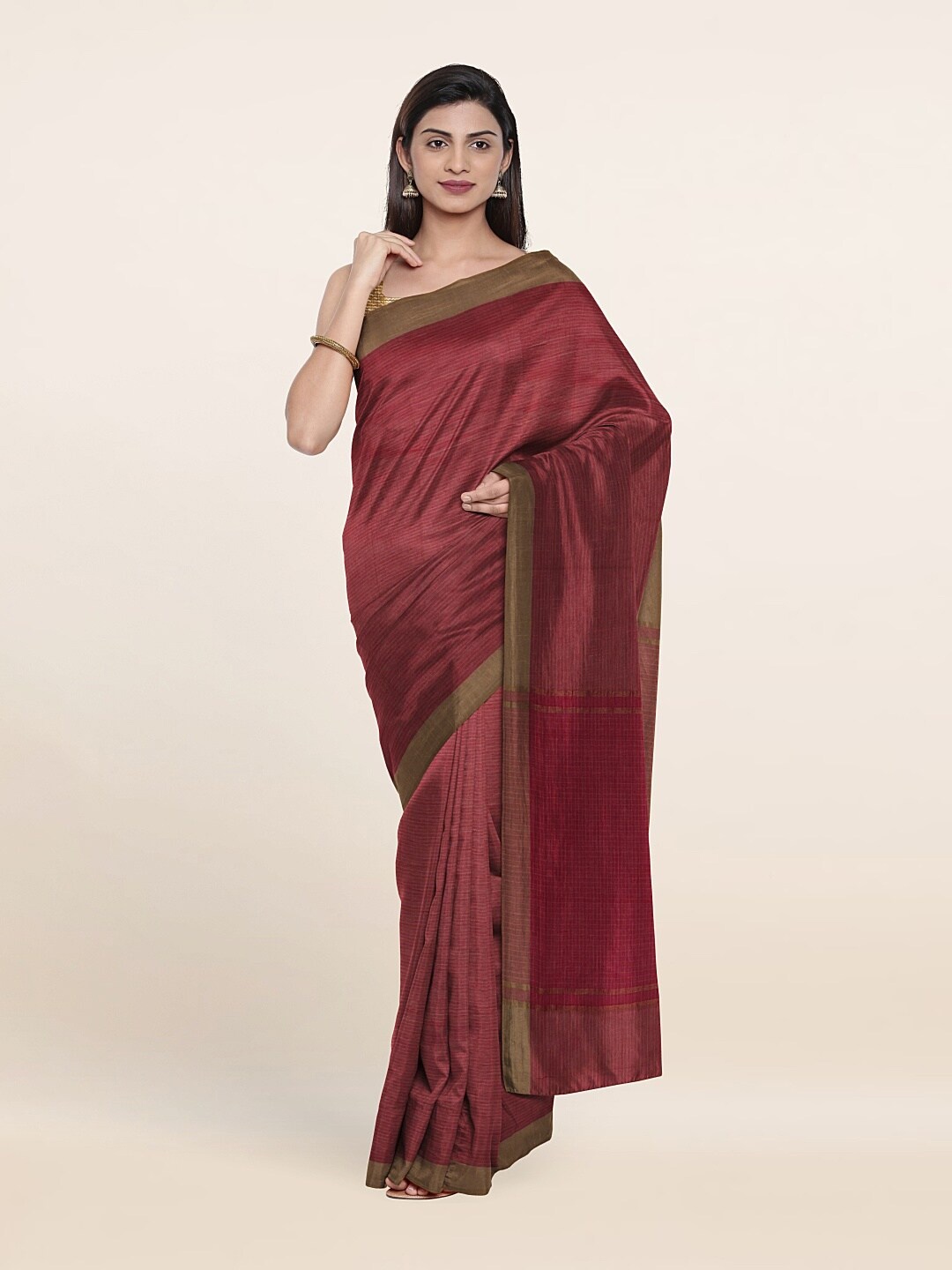 

Pothys Pink & Brown Pure Cotton Saree