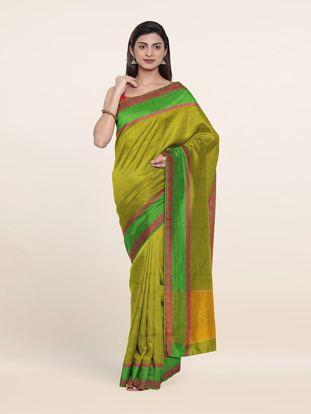 

Pothys Green & Pink Zari Pure Cotton Saree