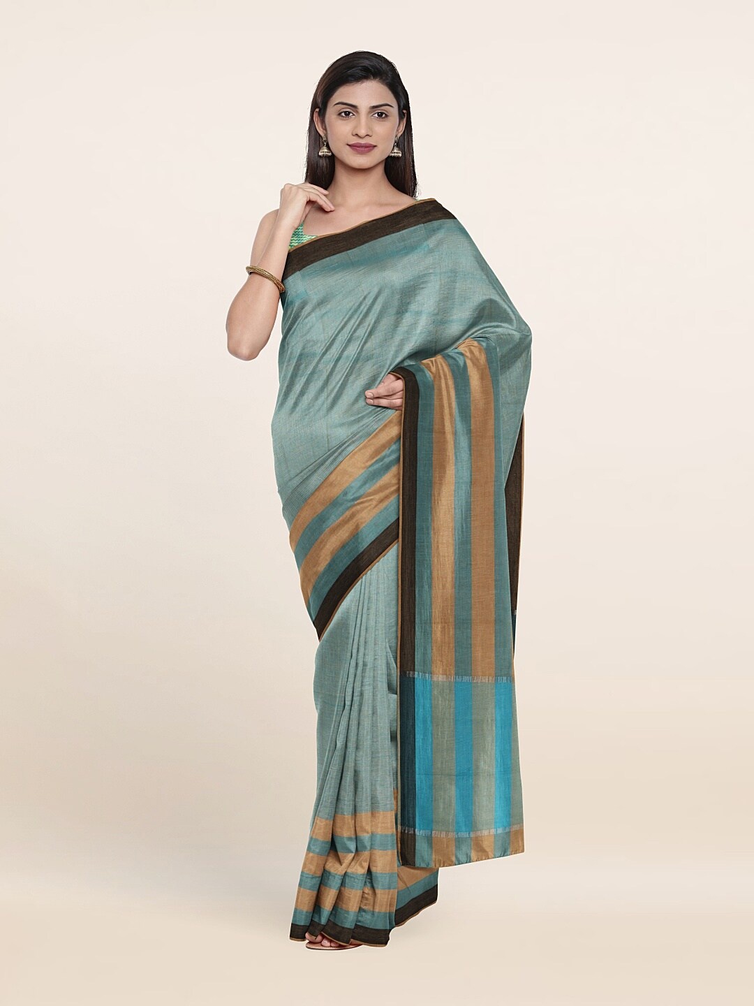 

Pothys Blue & Beige Pure Cotton Saree