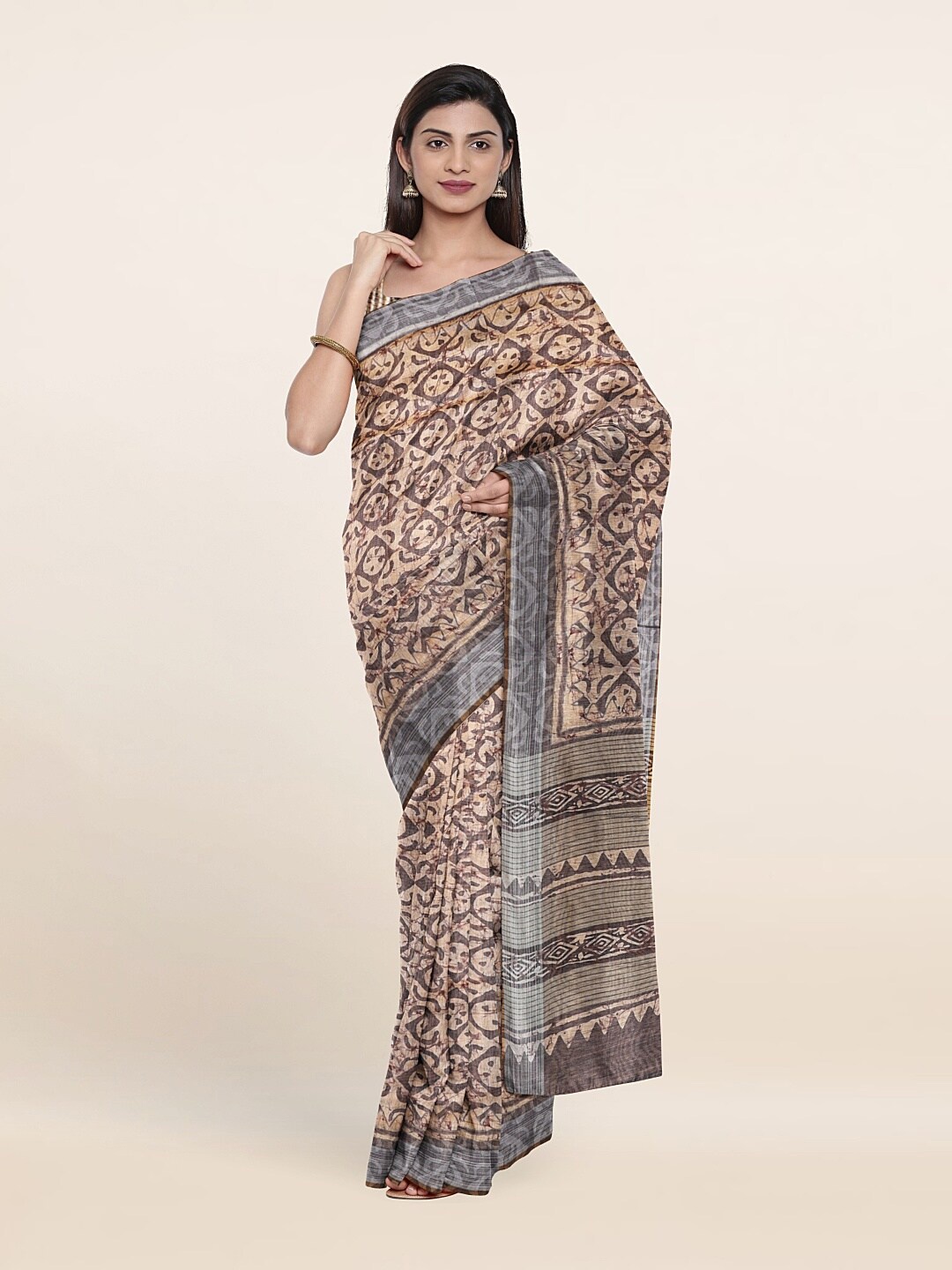 

Pothys Grey & Brown Jute Silk Saree