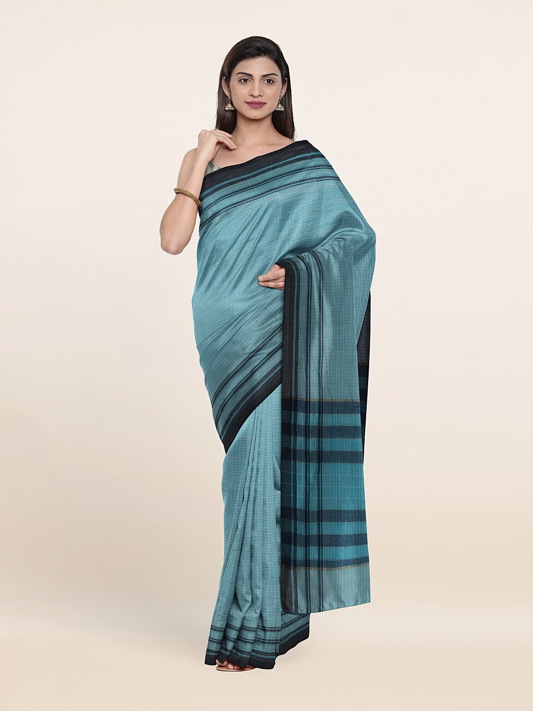 

Pothys Blue & Black Checked Pure Cotton Saree