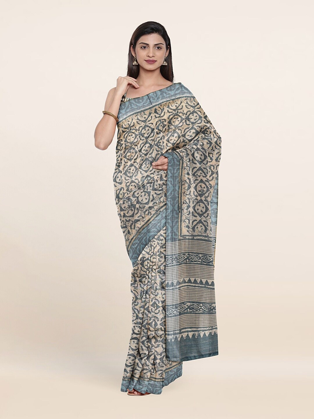 

Pothys Grey & Beige Jute Silk Saree