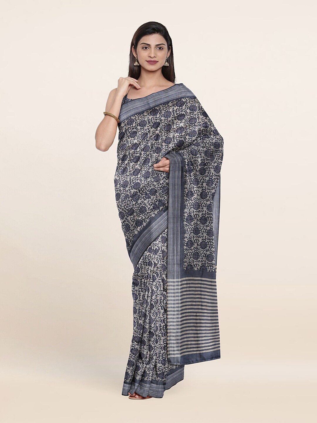 

Pothys Blue Woven Design Jute Silk Saree