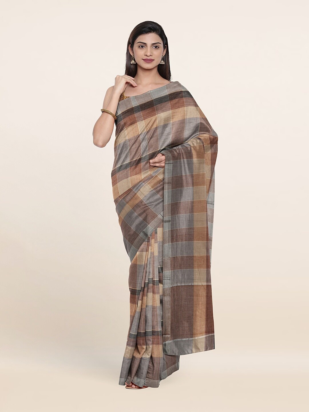 

Pothys Brown Checked Zari Pure Cotton Saree