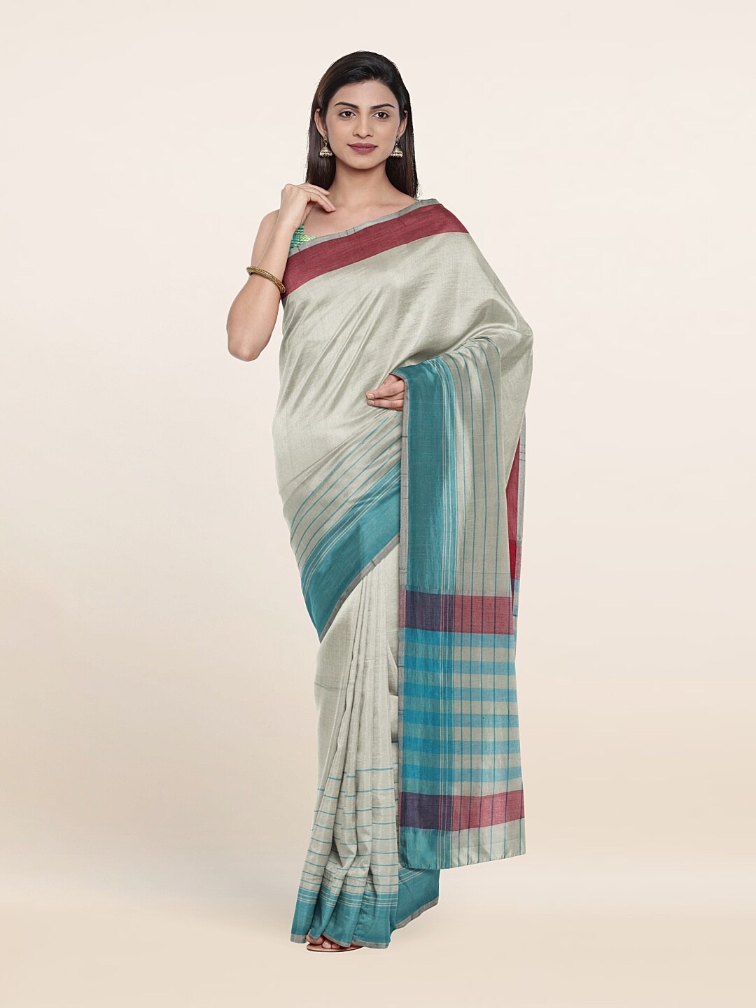 

Pothys Taupe & Silver-Toned Woven Design Zari Pure Cotton Saree
