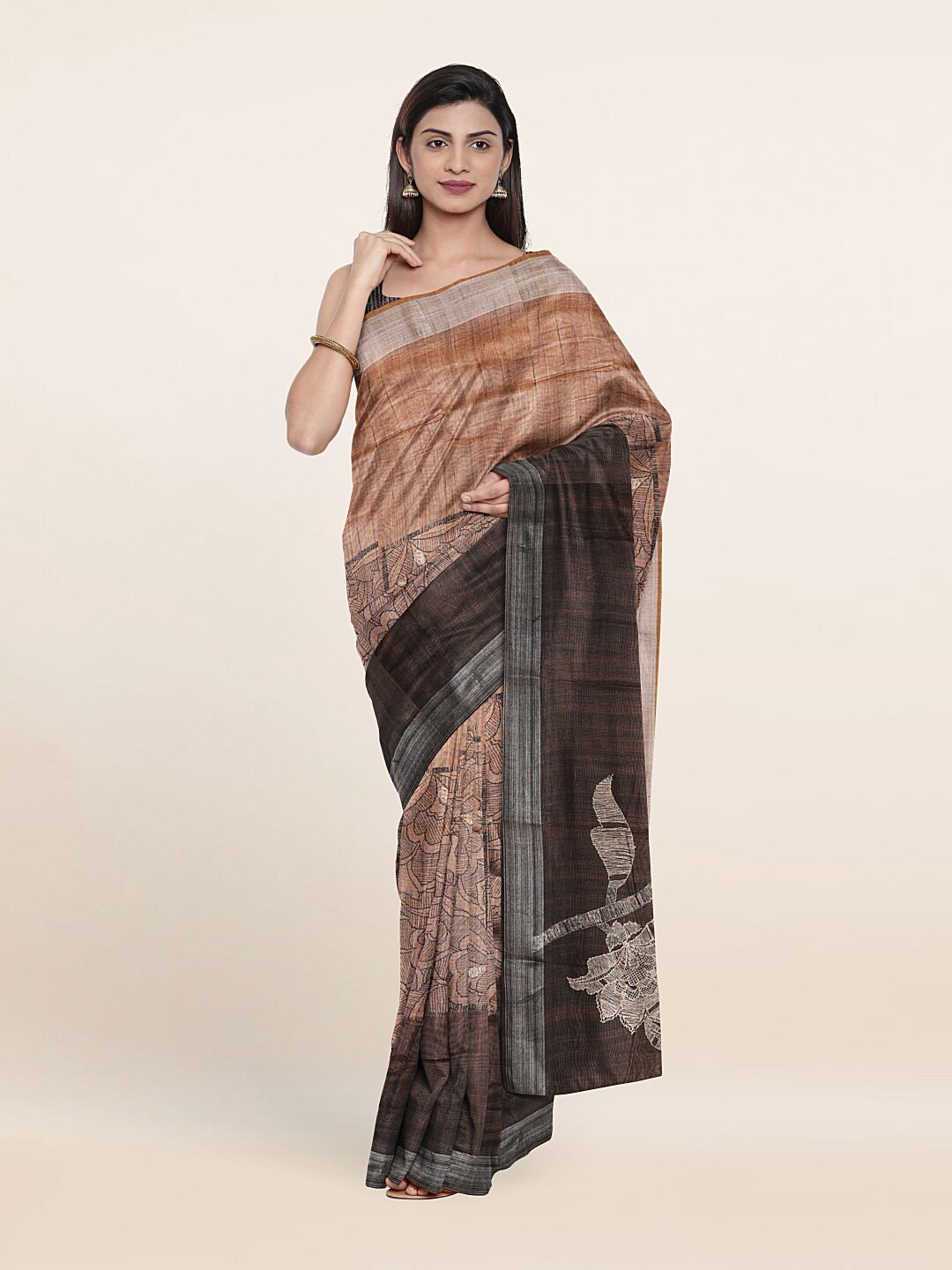 

Pothys Brown & Black Floral Jute Silk Saree