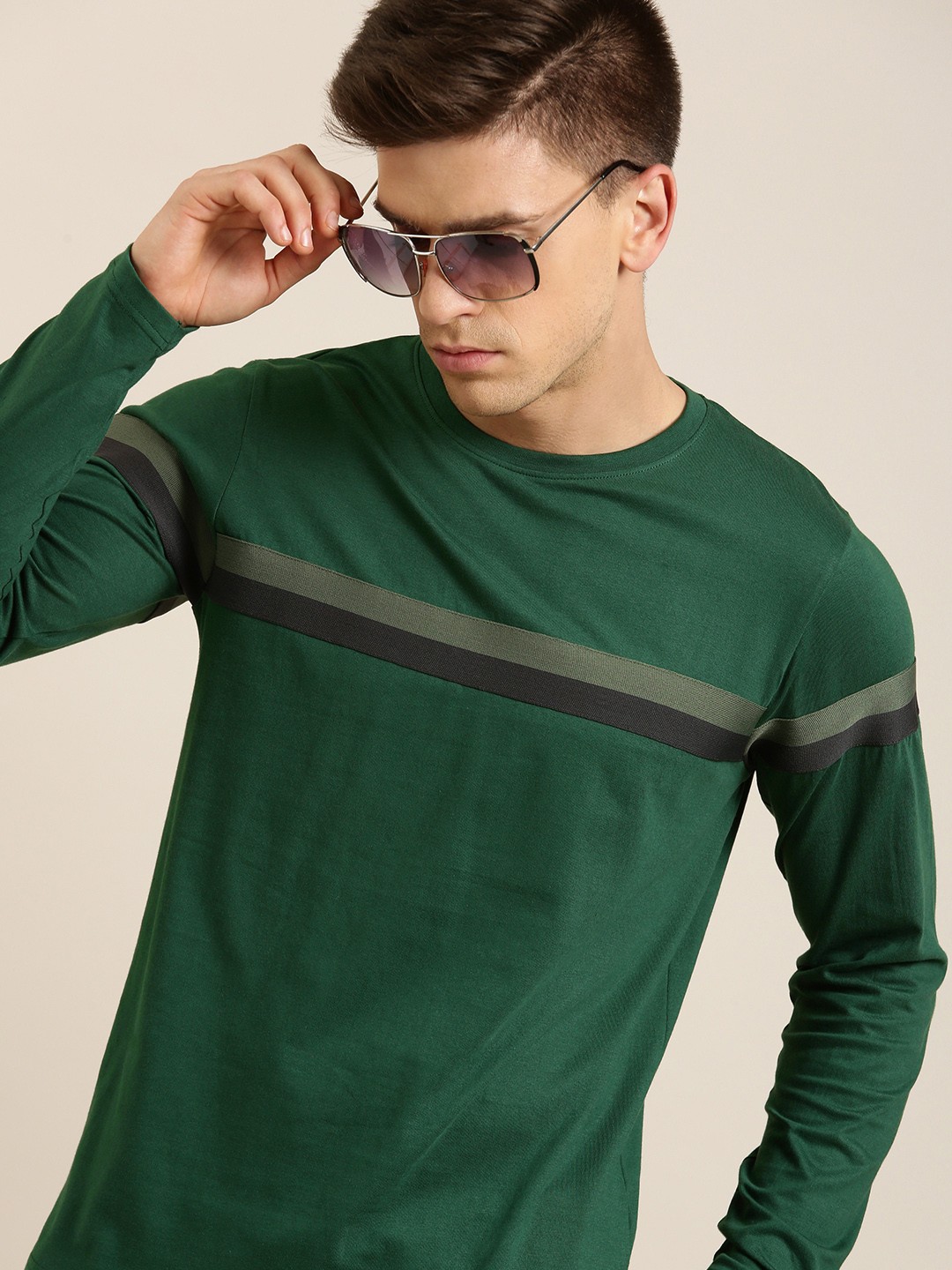 

DILLINGER Men Green & Black Pure Cotton Striped T-shirt