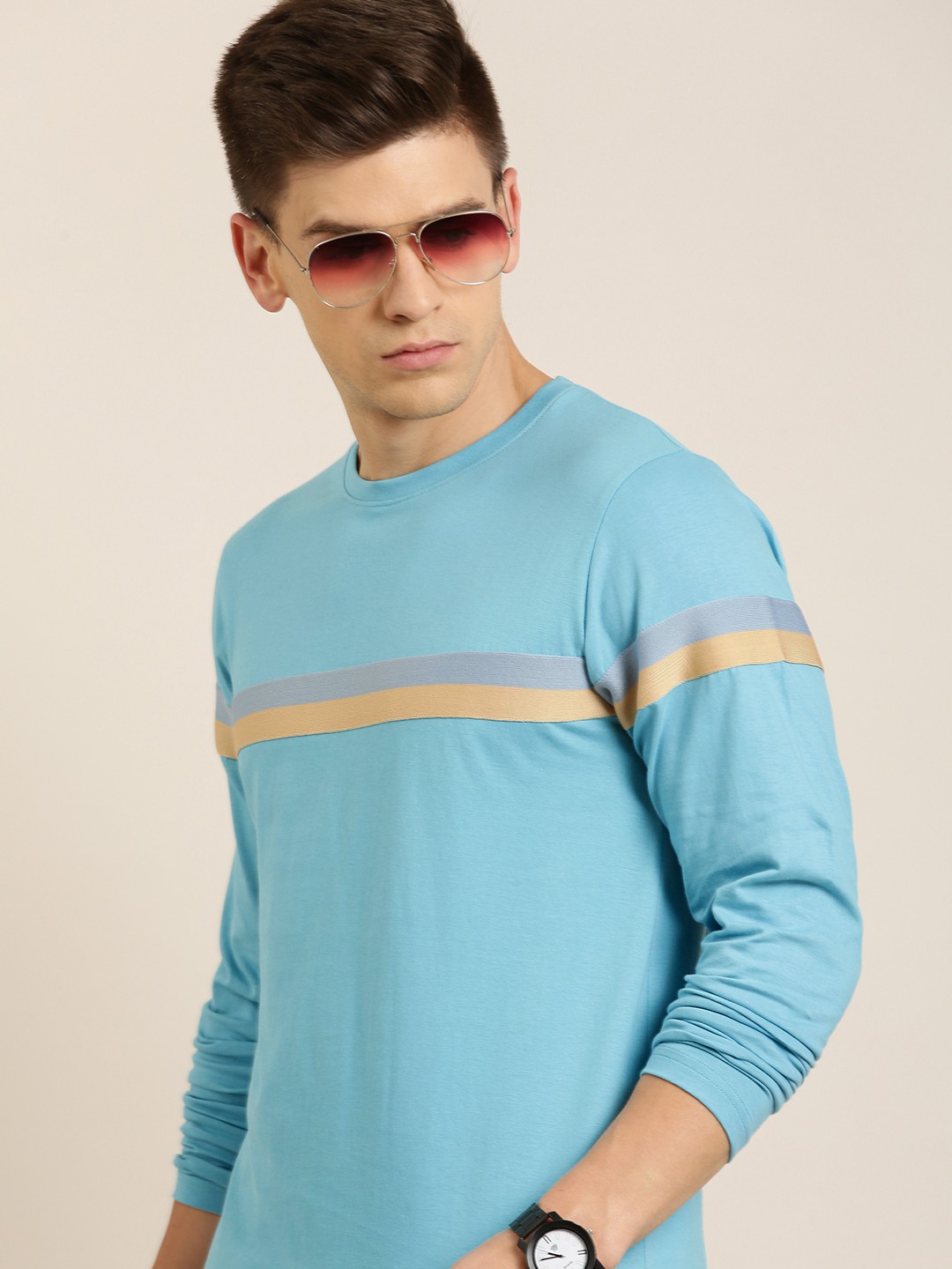 

DILLINGER Men Blue & Yellow Pure Cotton Striped T-shirt
