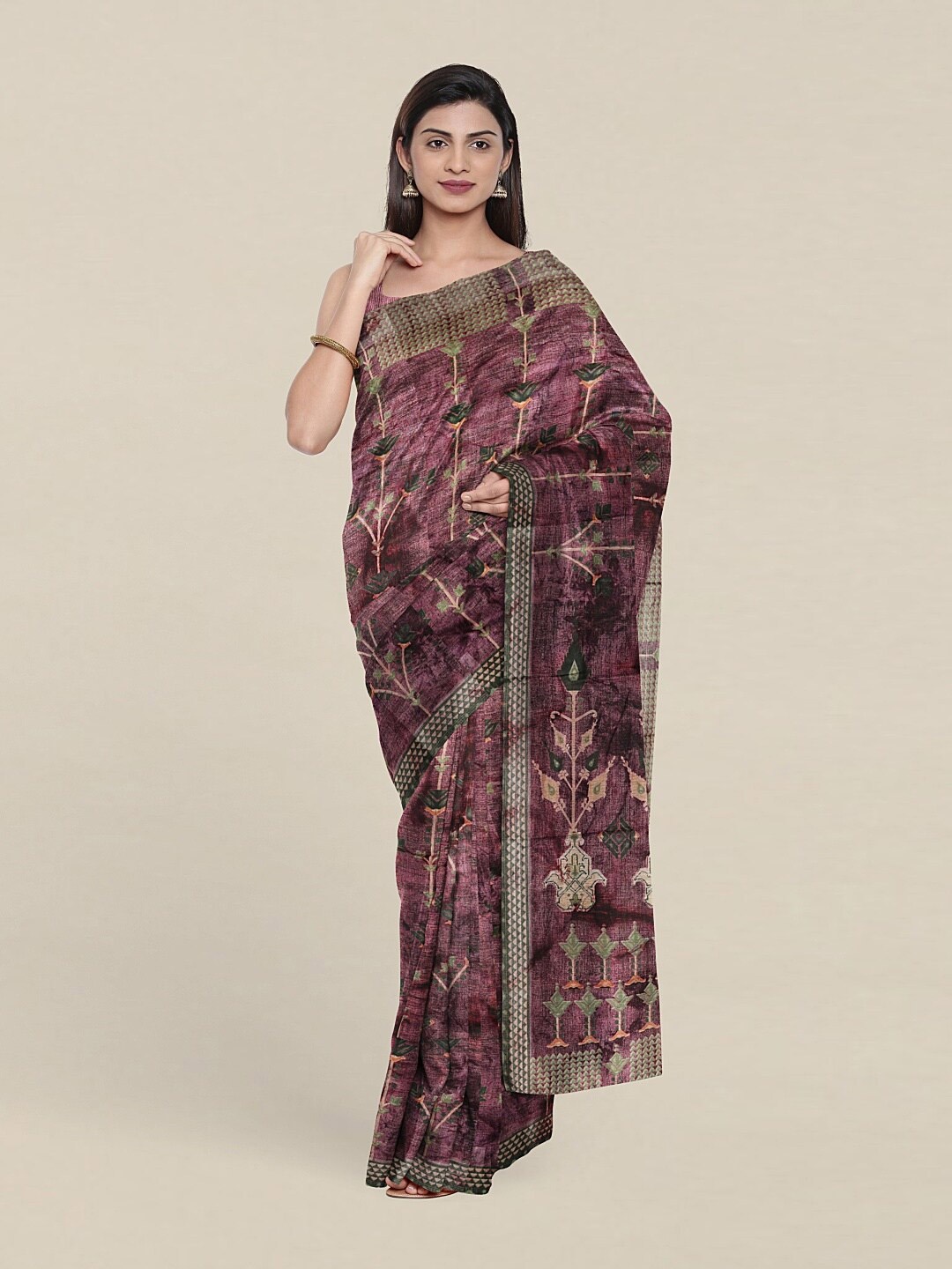 

Pothys Lavender & Green Ethnic Motifs Jute Silk Saree