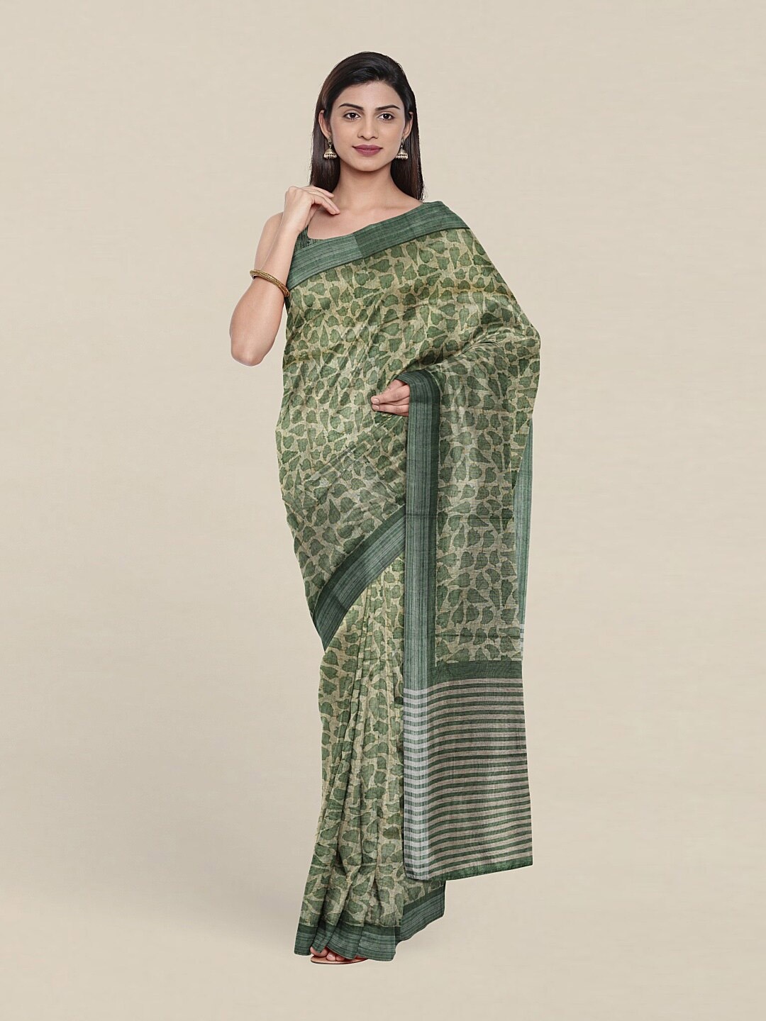 

Pothys Green & Grey Ethnic Motifs Jute Silk Saree