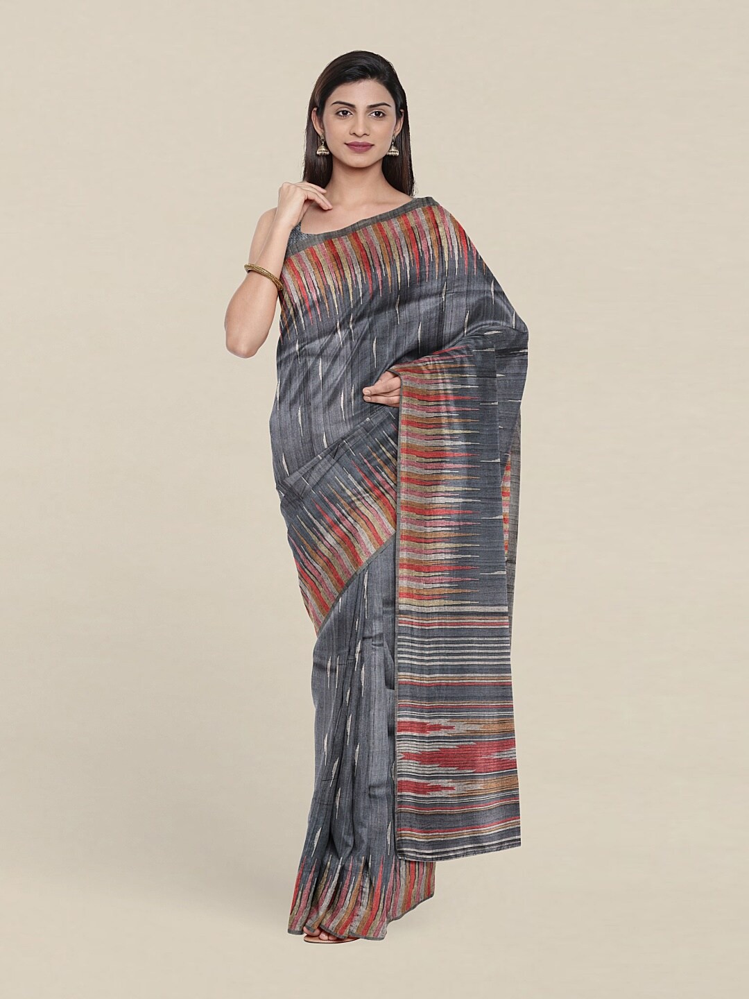 

Pothys Grey & Pink Jute Silk Saree