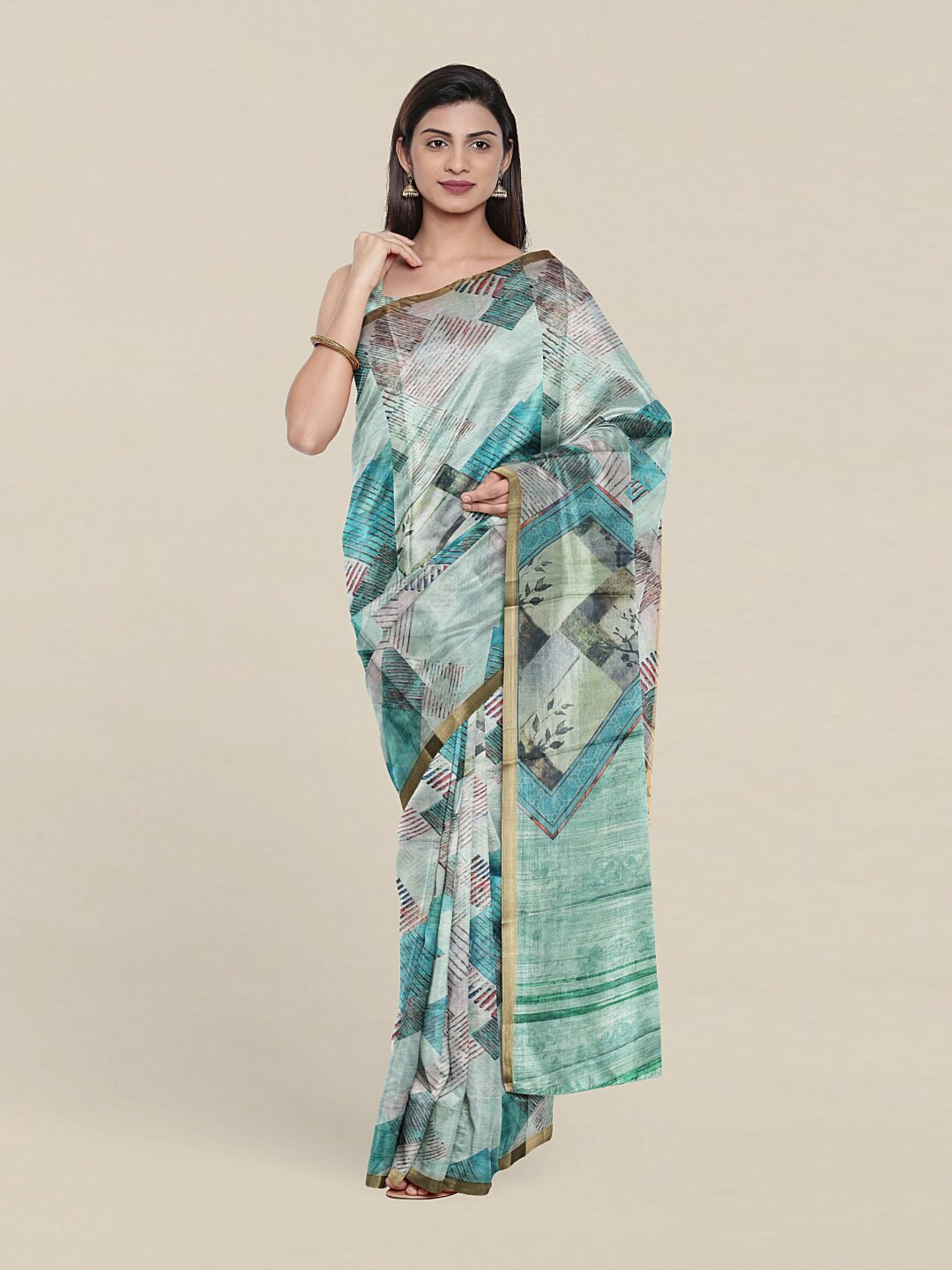 

Pothys Blue & Green Jute Silk Saree