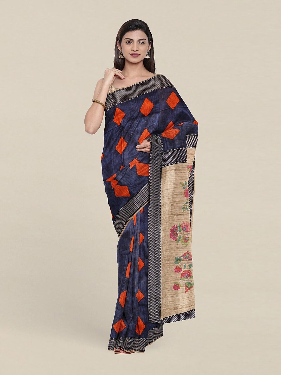 

Pothys Blue & Orange Jute Silk Saree