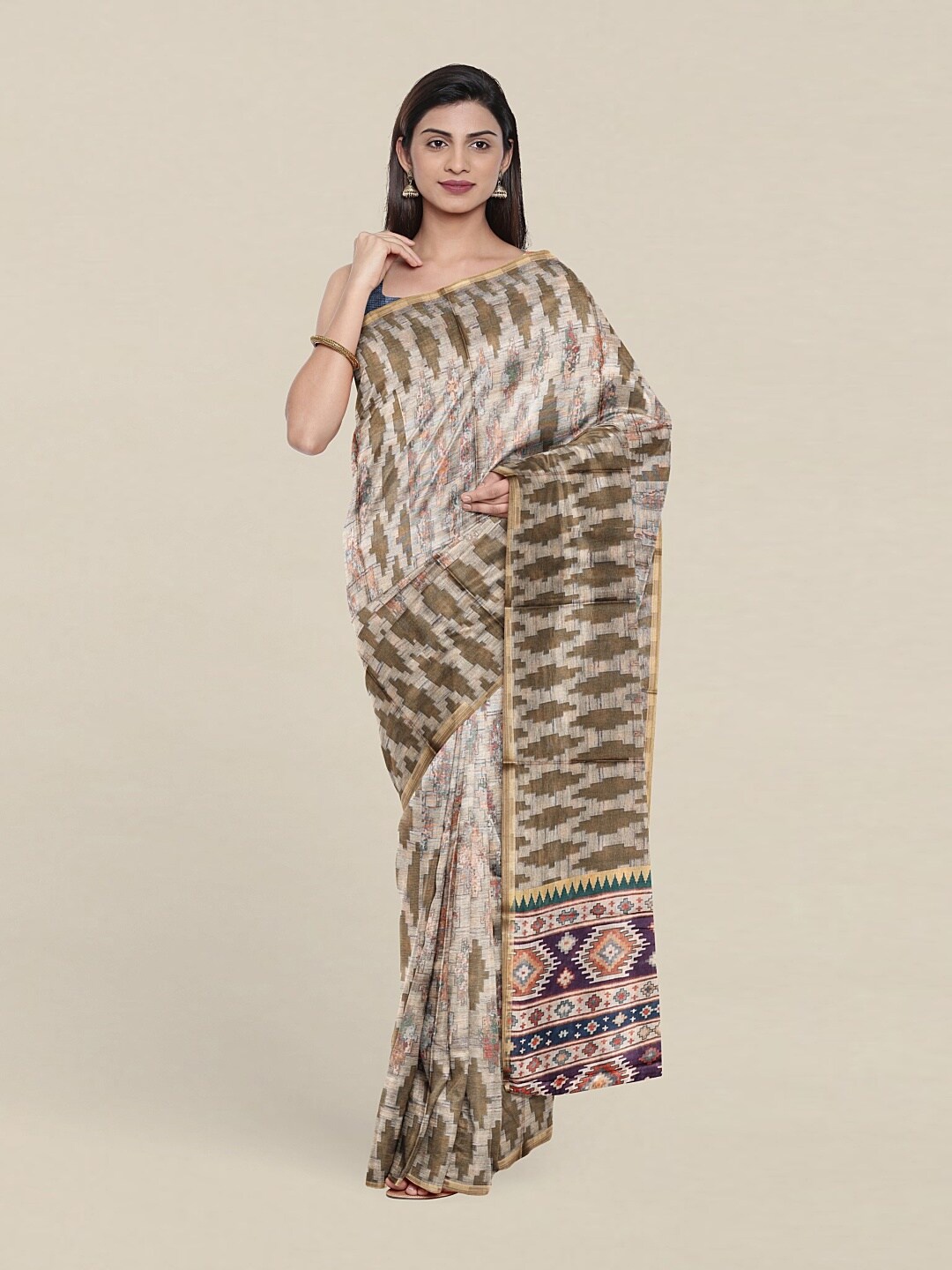 

Pothys Tan & Purple Jute Silk Saree