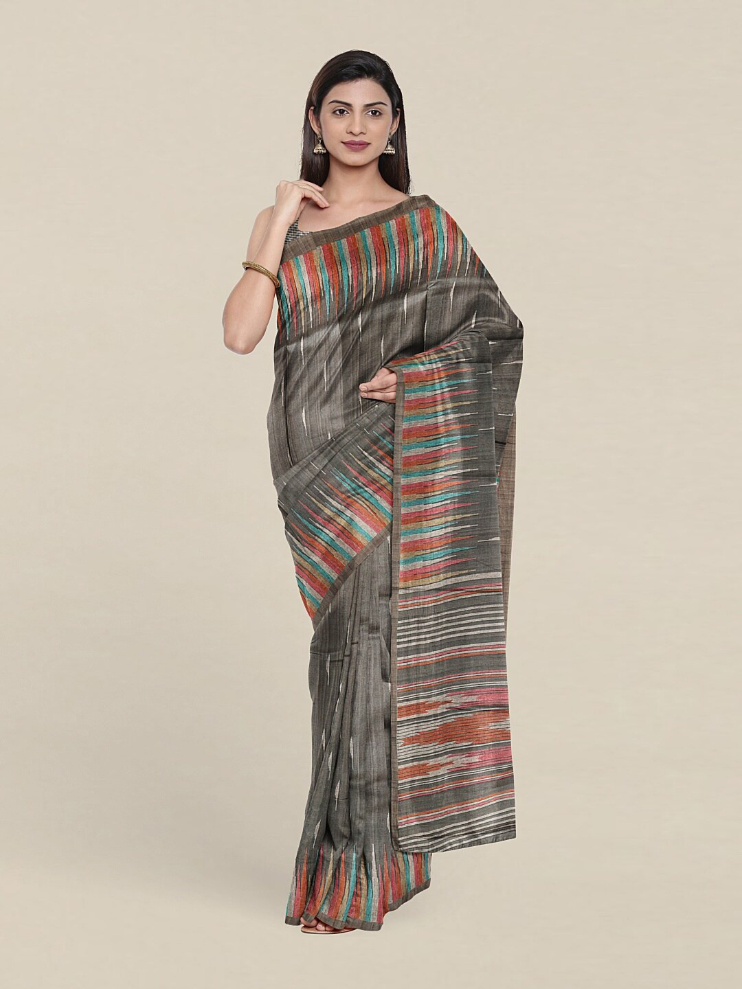 

Pothys Green & Blue Printed Jute Silk Saree