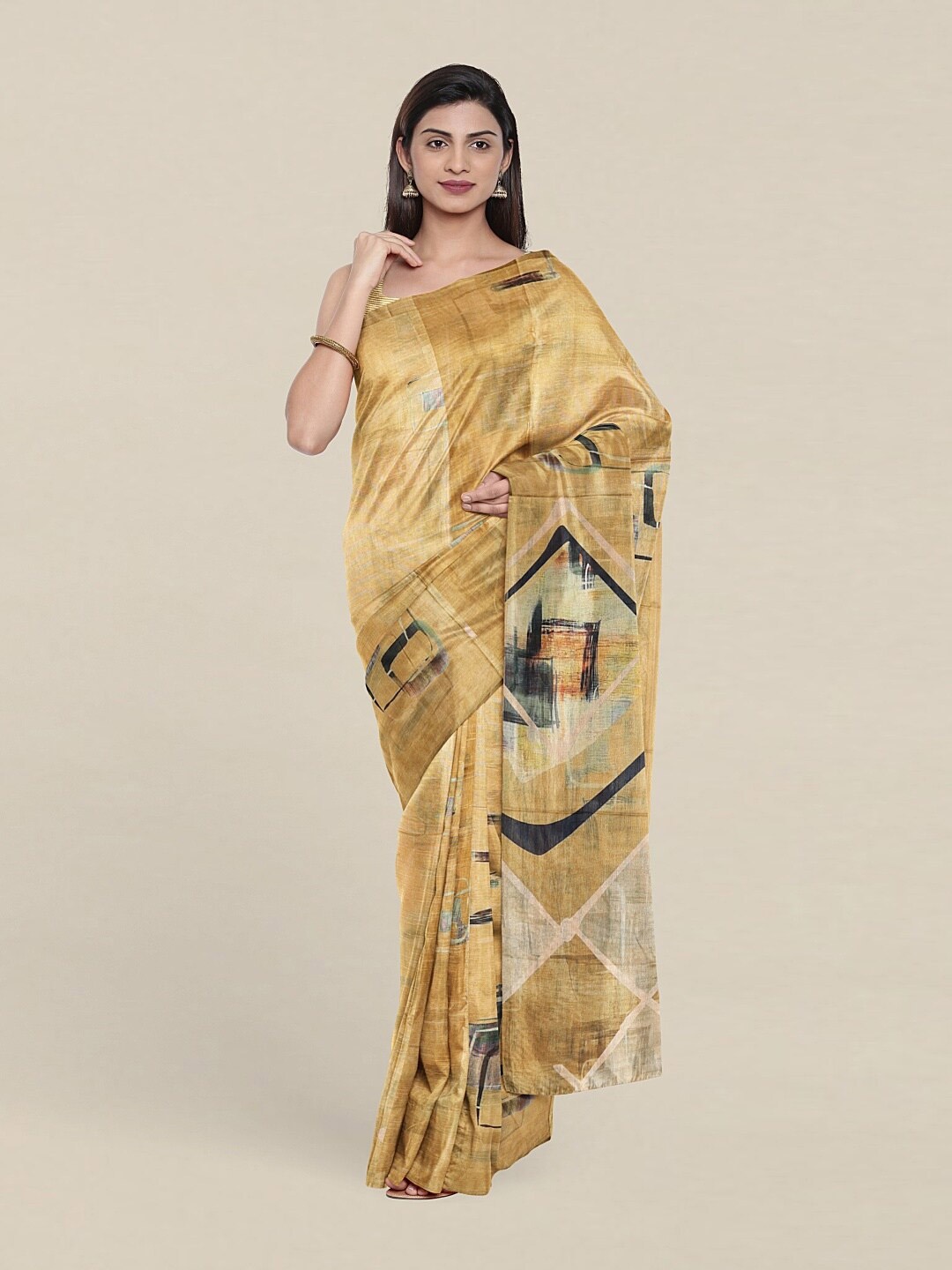 

Pothys Yellow & White Zari Jute Silk Saree