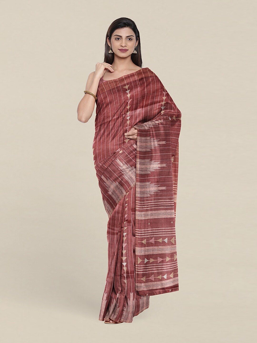 

Pothys Mauve & Peach-Coloured Ethnic Motifs Jute Silk Saree