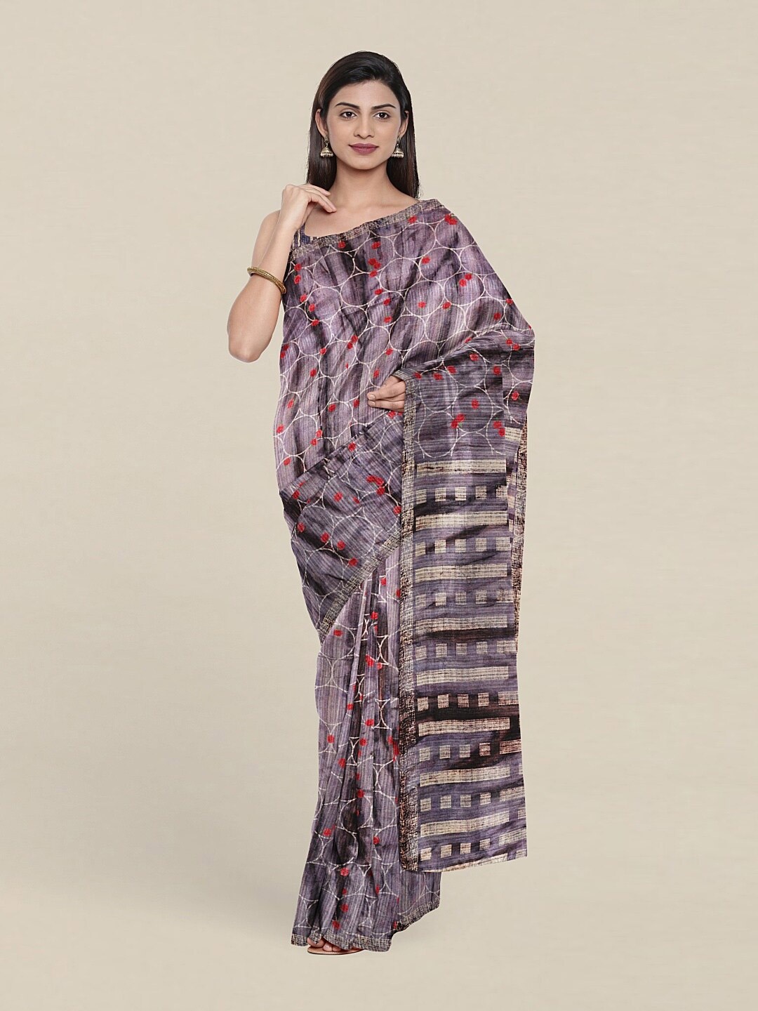 

Pothys Mauve & Red Floral Jute Silk Saree