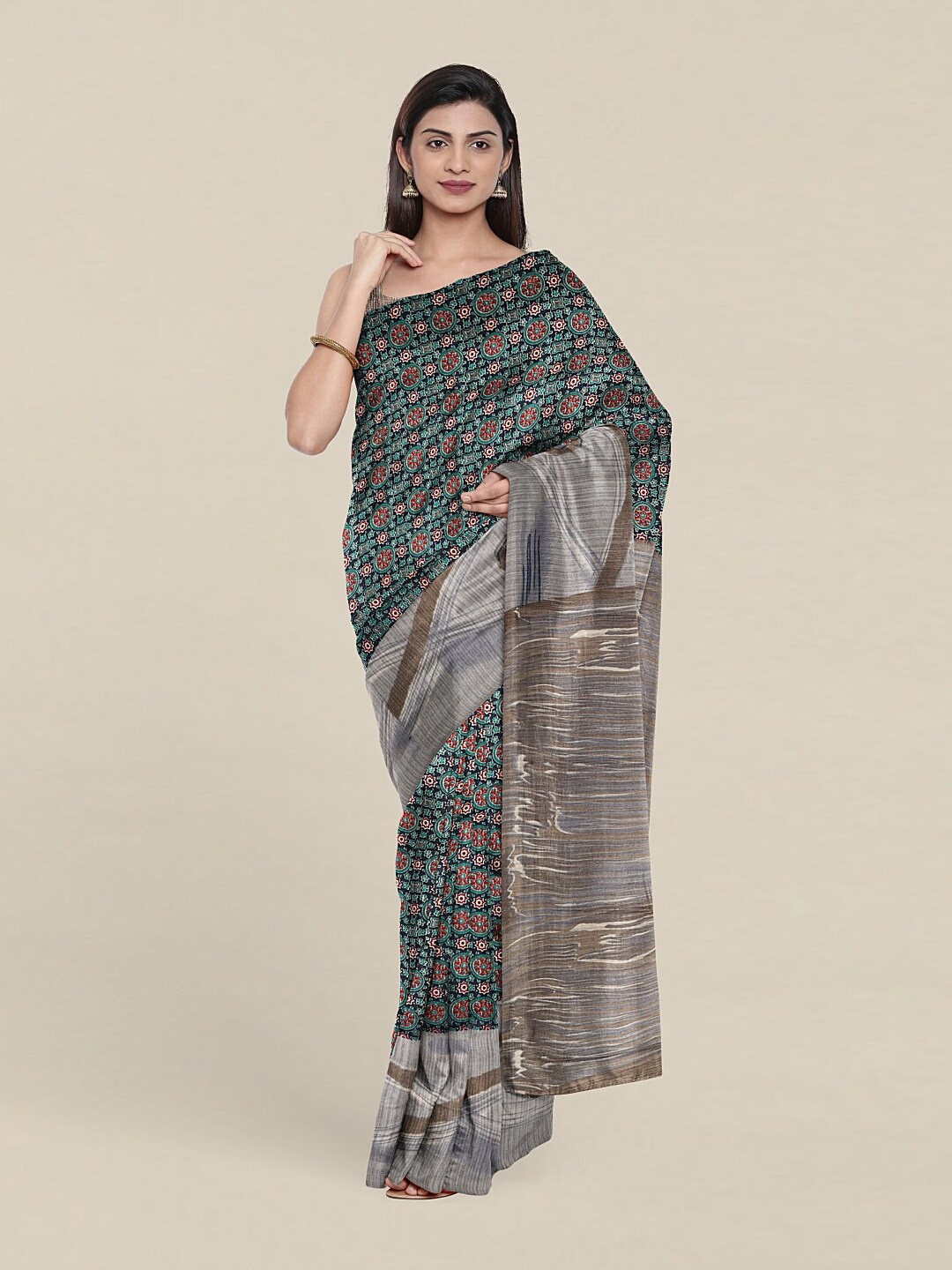 

Pothys Blue & Green Floral Jute Silk Saree