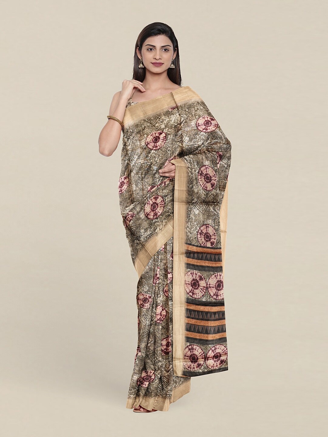 

Pothys Grey & Gold-Toned Zari Jute Silk Saree