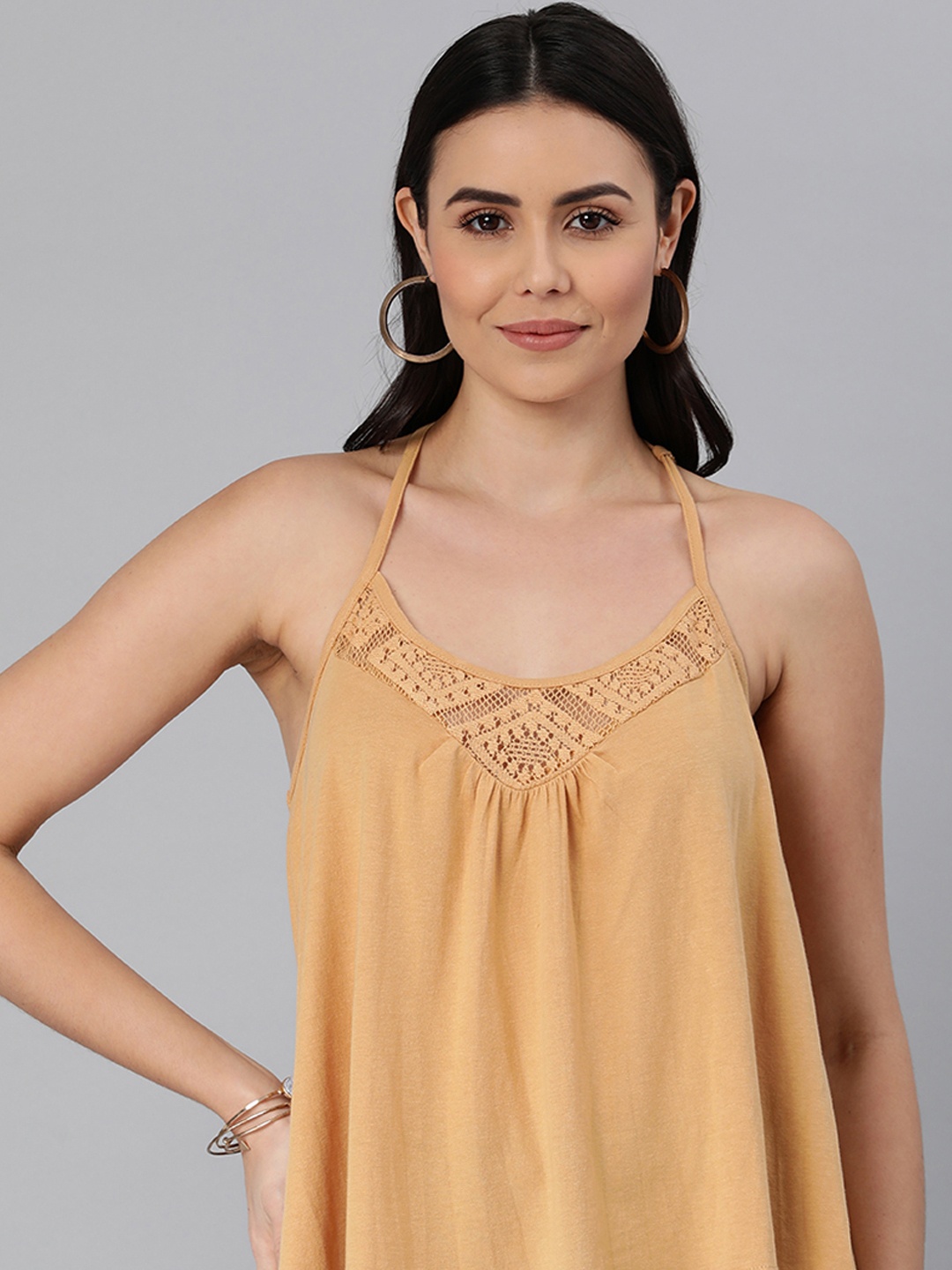 

EVERYDAY by ANI Beige Solid Lace Inserts Top
