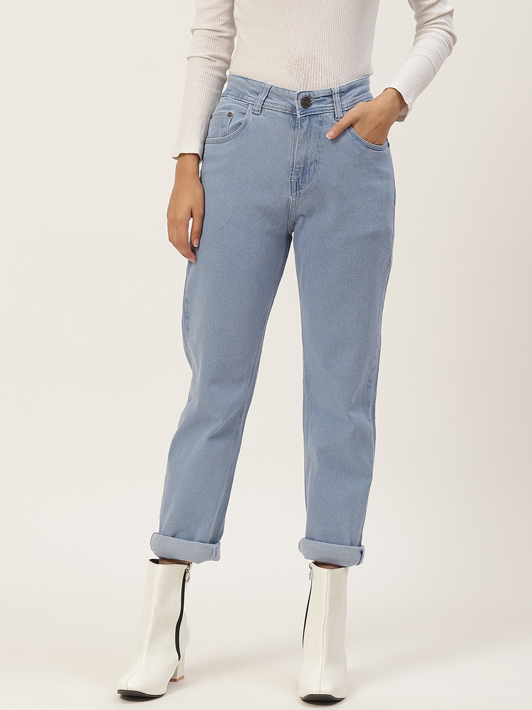 

PARIS HAMILTON Women Blue Straight Fit High-Rise Stretchable Jeans