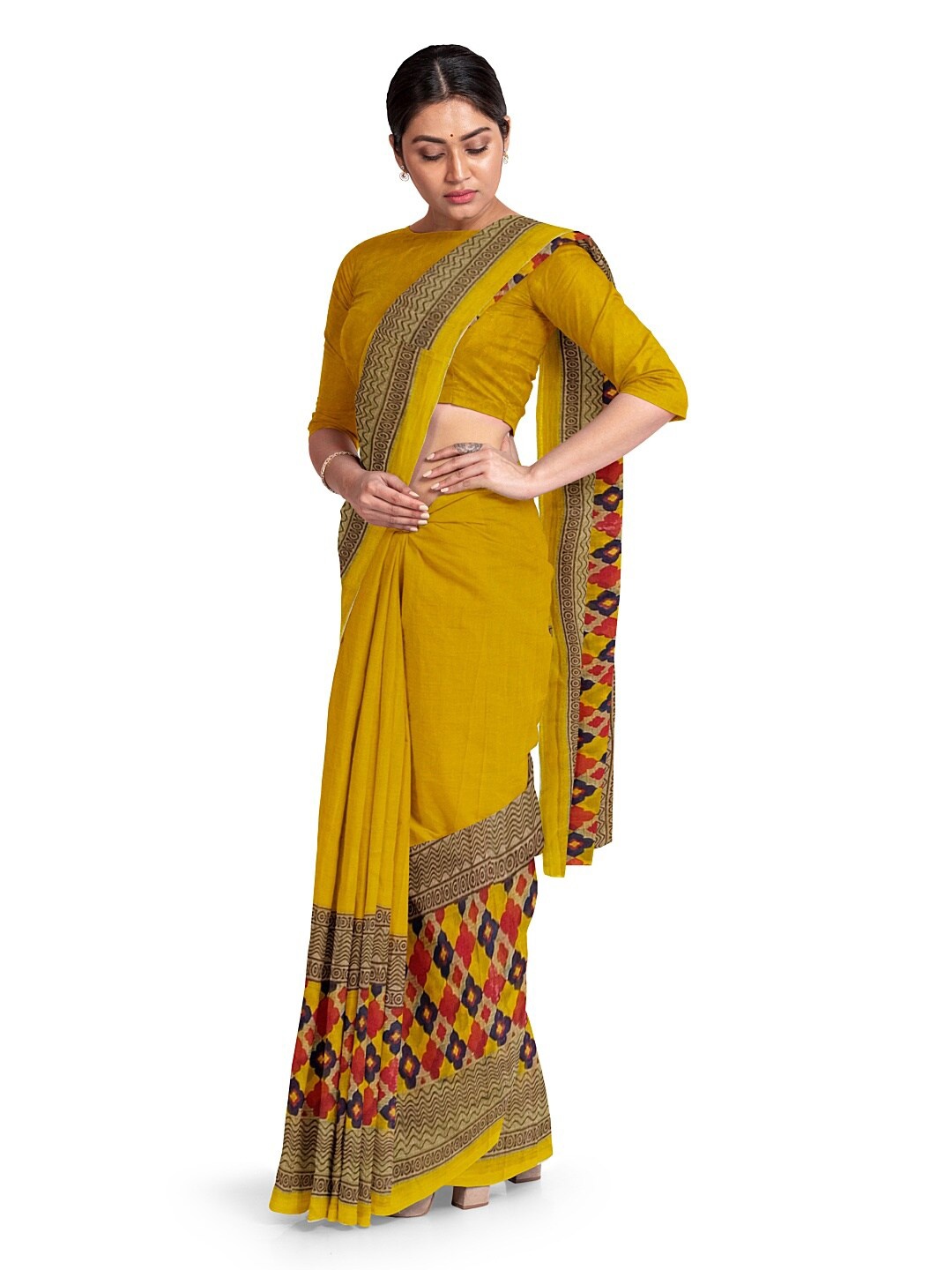 

KALINI Yellow & Red Pure Georgette Dharmavaram Saree