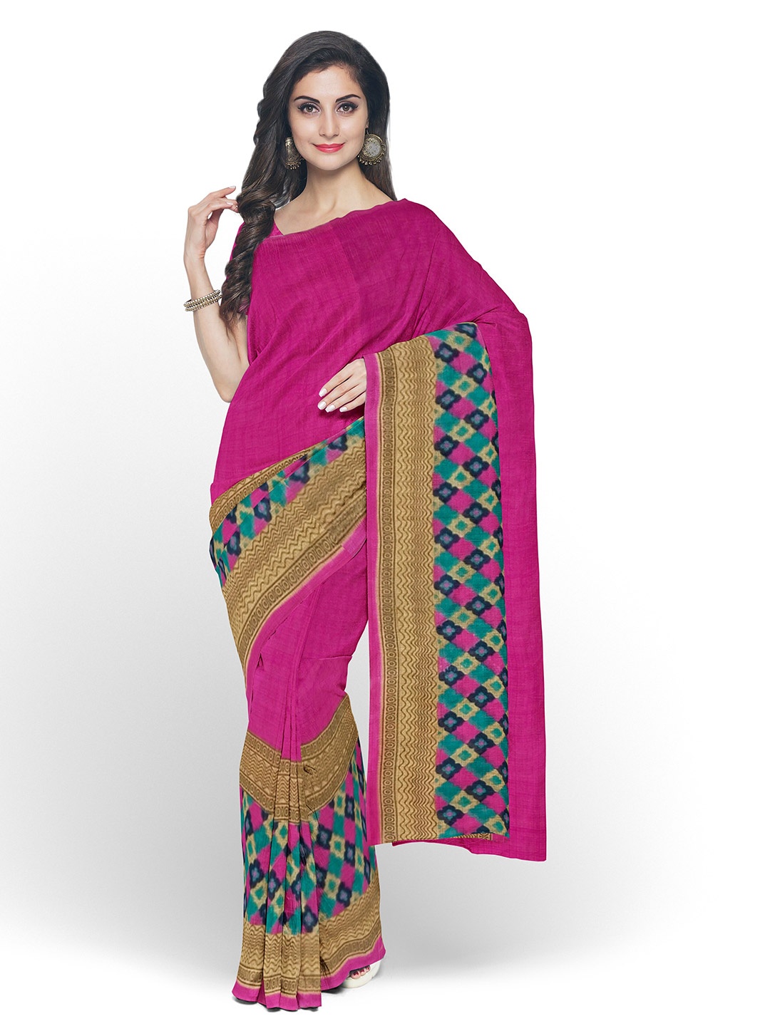 

Florence Pink & Green Pure Georgette Dharmavaram Saree