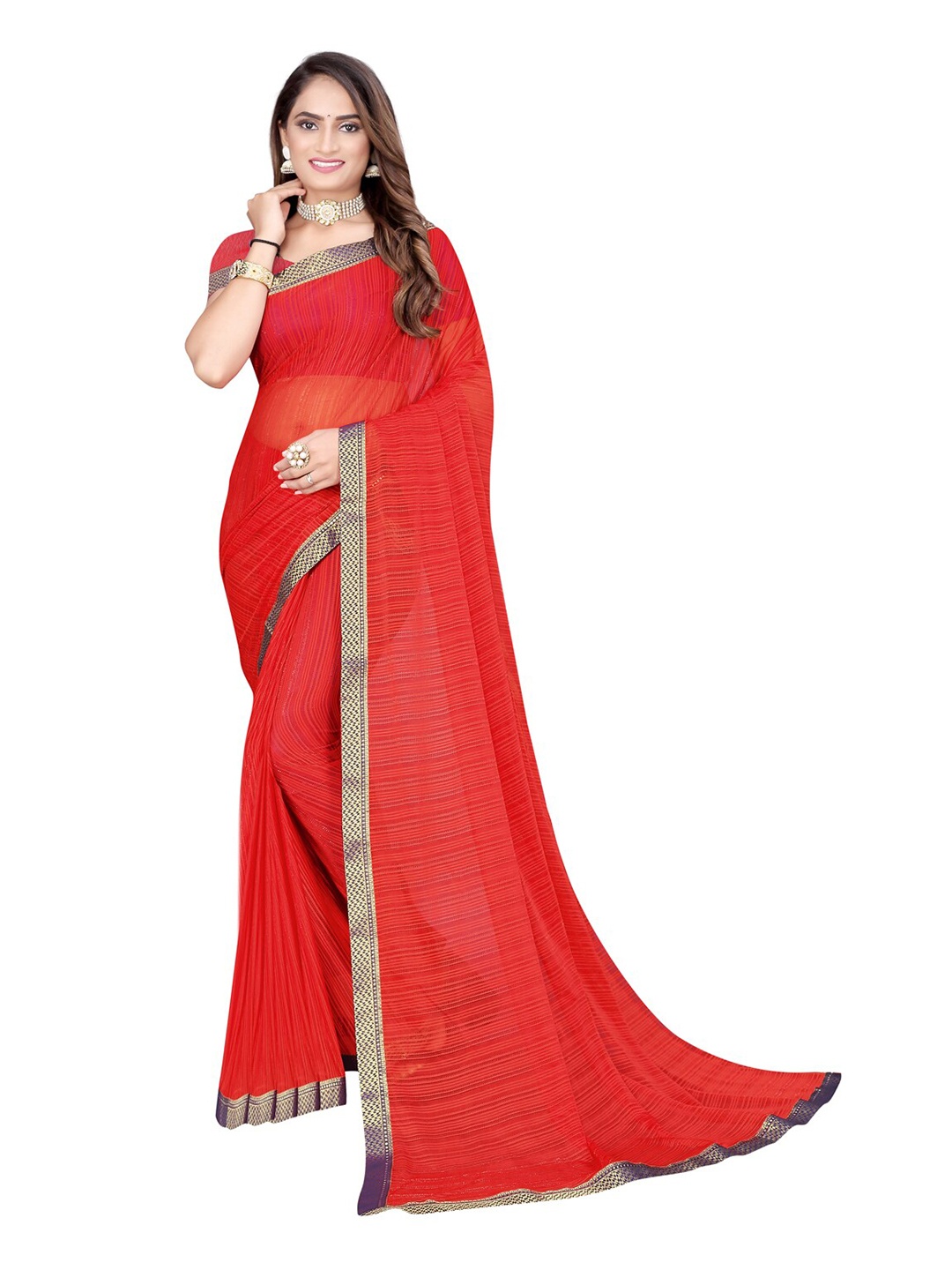 

Florence Red & Gold-Toned Woven Design Zari Silk Cotton Mysore Silk Saree