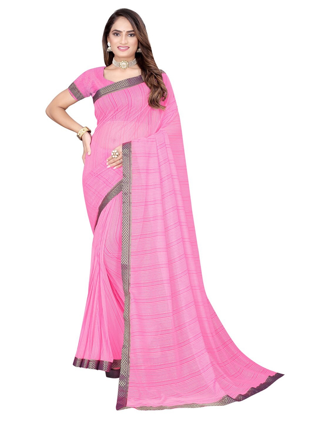

Florence Pink & Blue Striped Silk Cotton Mysore Silk Saree