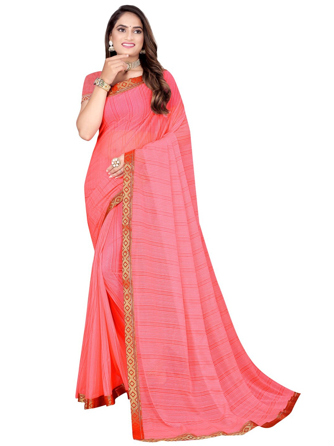 

Florence Pink & Red Woven Design Silk Cotton Mysore Silk Saree