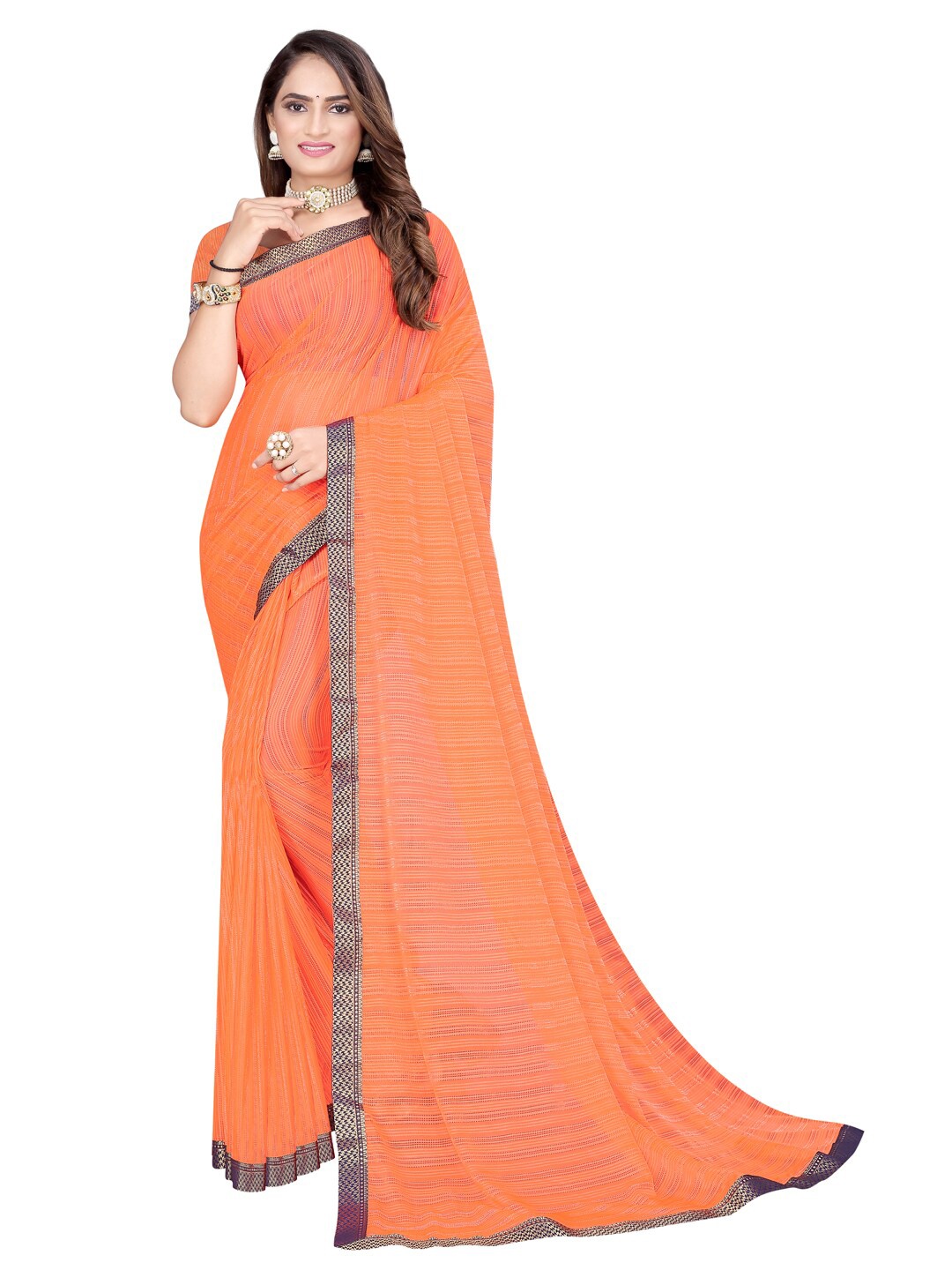 

Florence Orange & Gold Woven Design Zari Silk Cotton Mysore Silk Saree