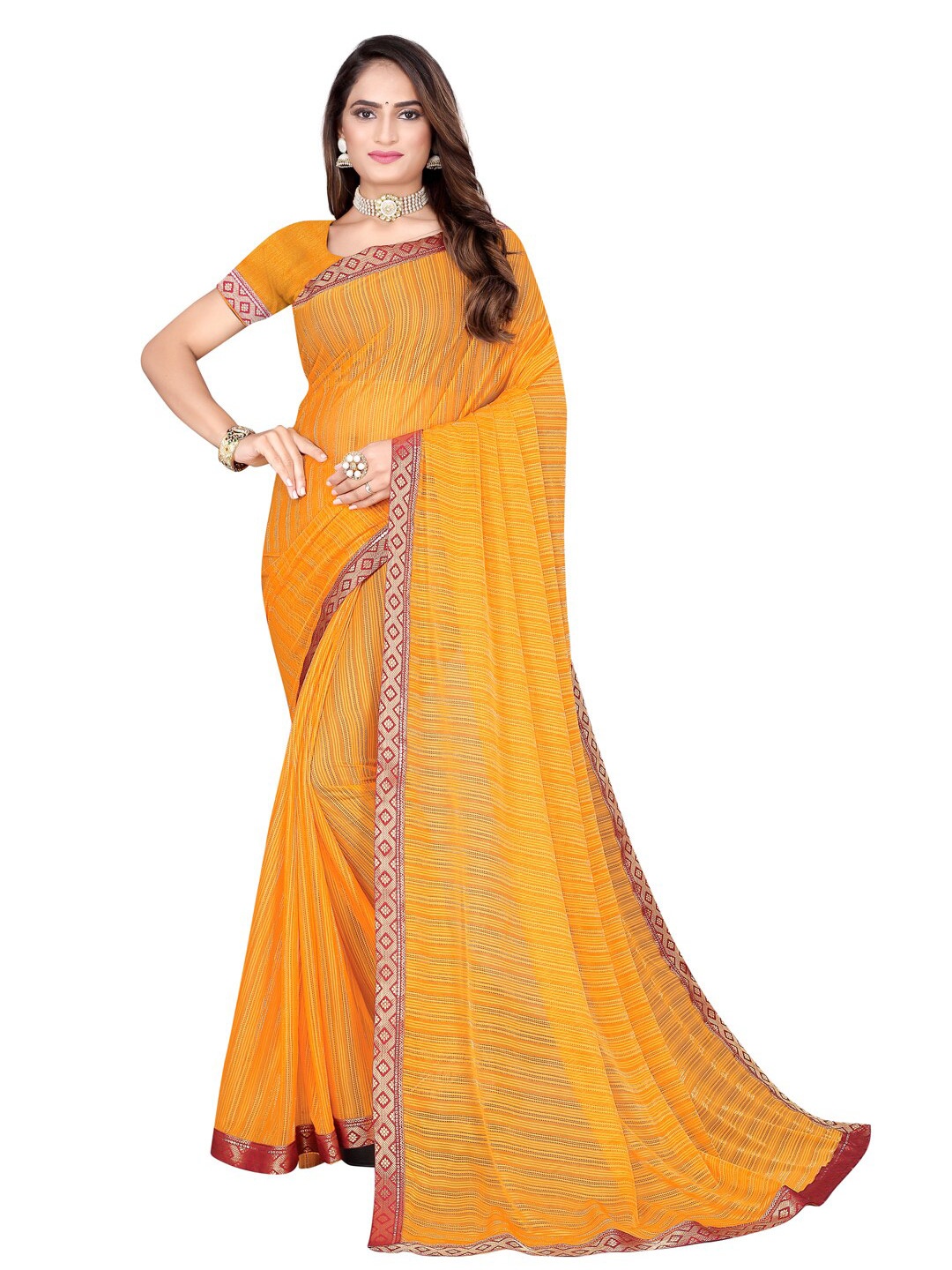 

KALINI Mustard & Gold-Toned Woven Design Zari Silk Cotton Mysore Silk Saree