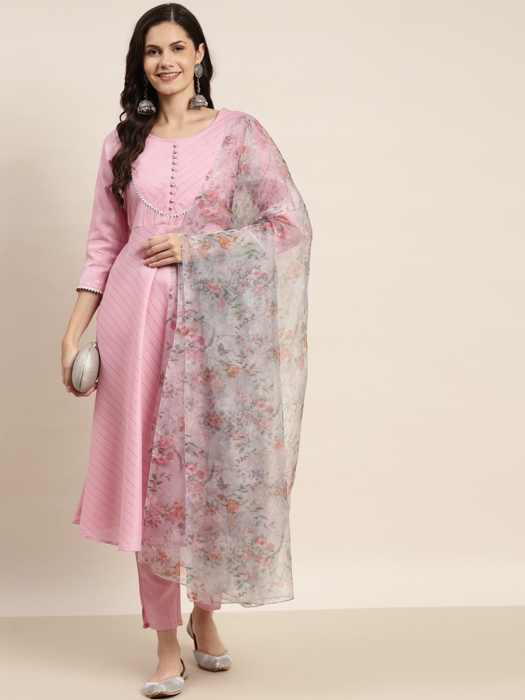 

Jompers Women Pink Gotta Patti Kurta with Trousers & With Dupatta