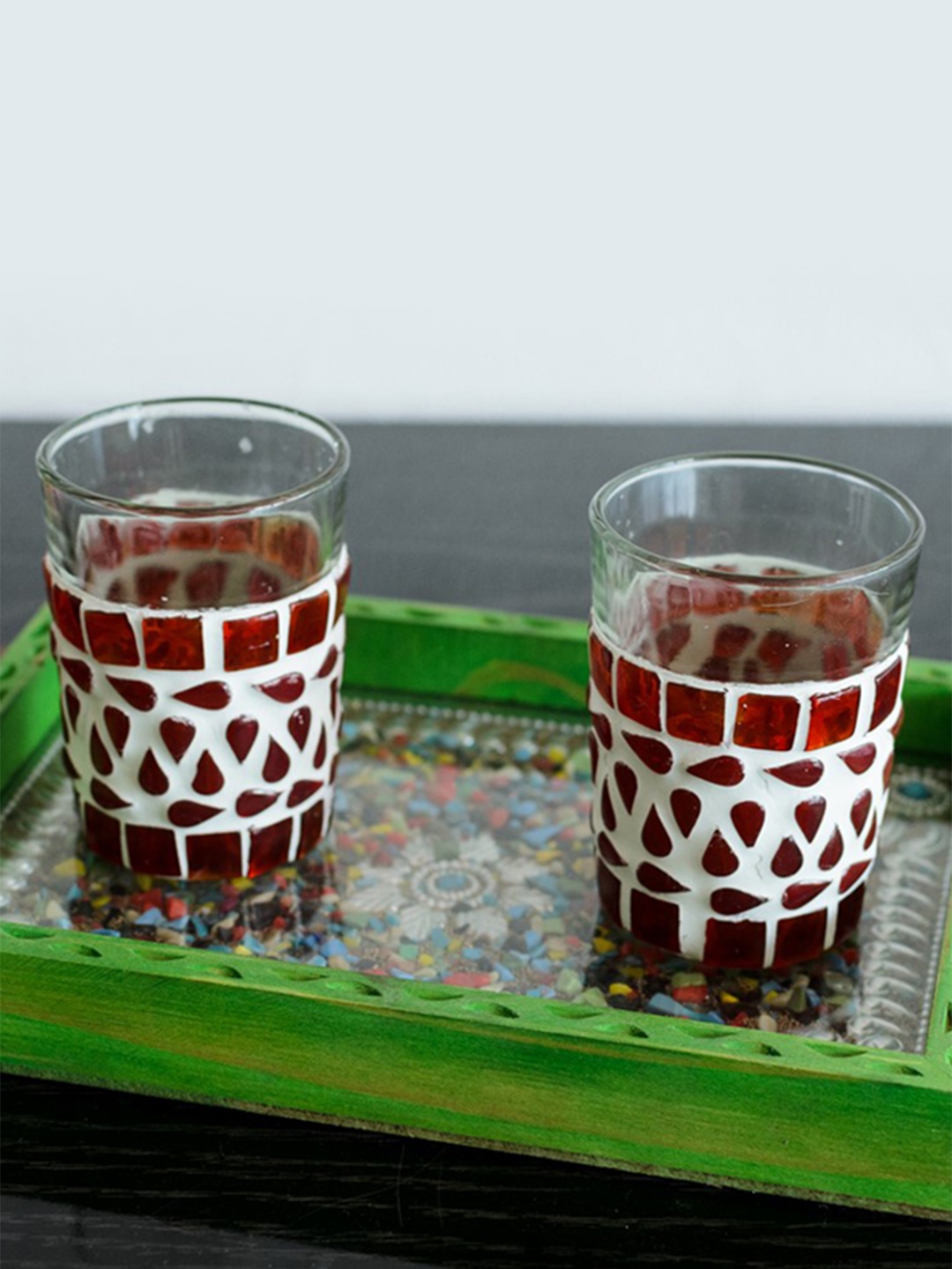 

eCraftIndia Green Rectangular Embellished Wooden Tray
