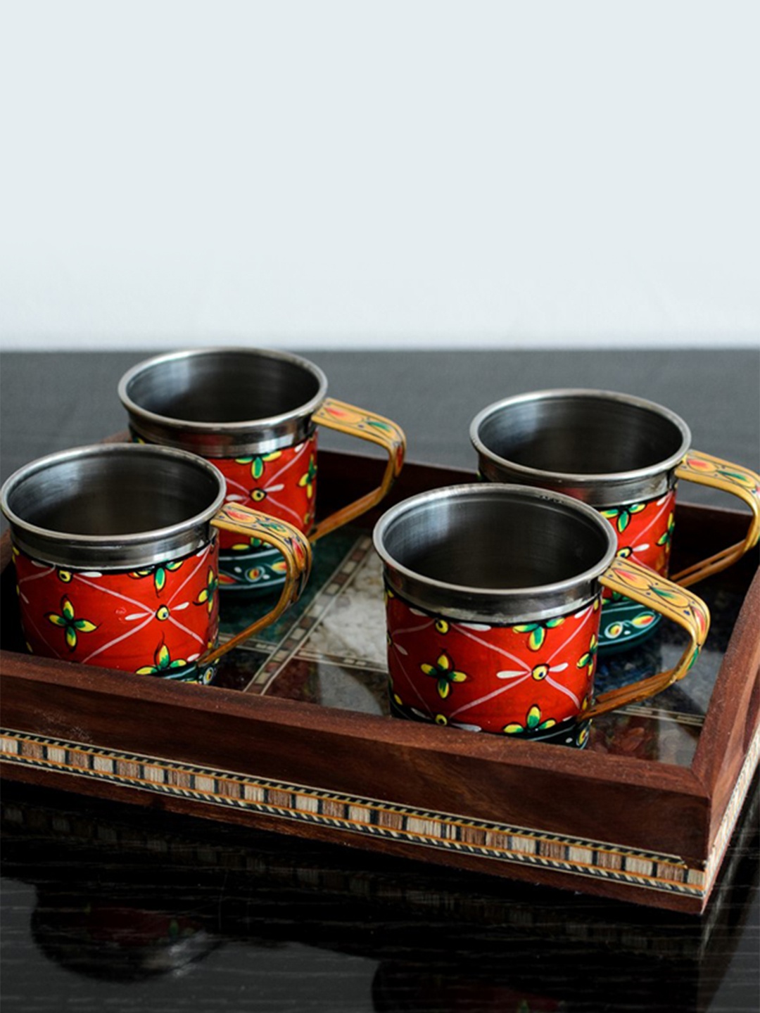 

eCraftIndia Brown Rectangular Gemstone-Filled Wooden Tray