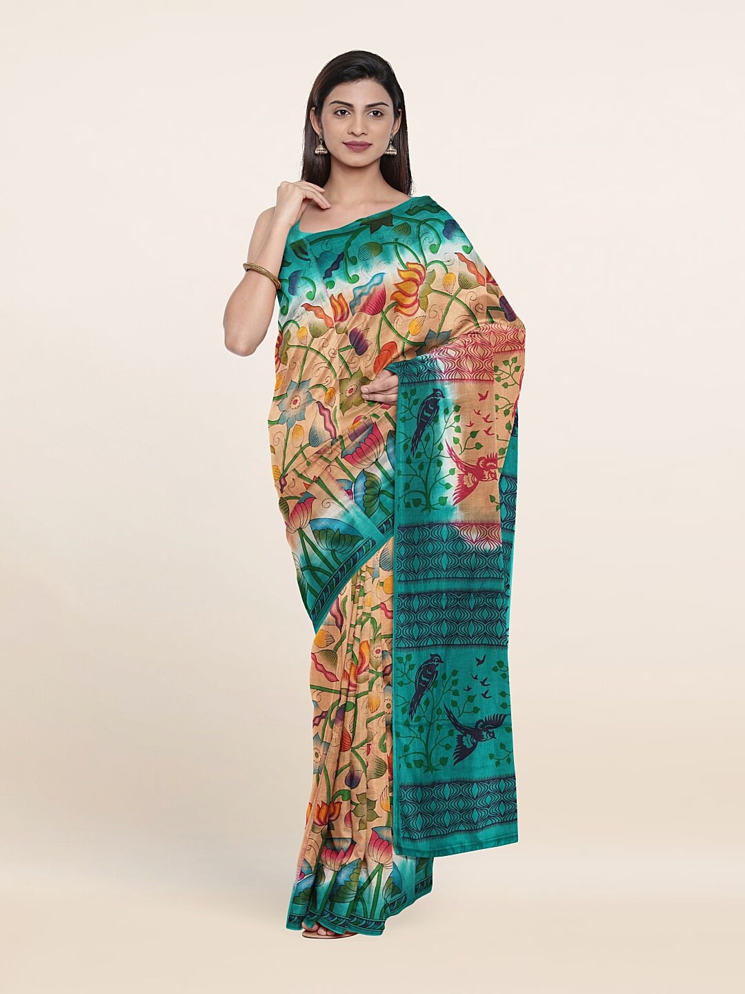 

Pothys Beige & Blue Floral Pure Cotton Saree