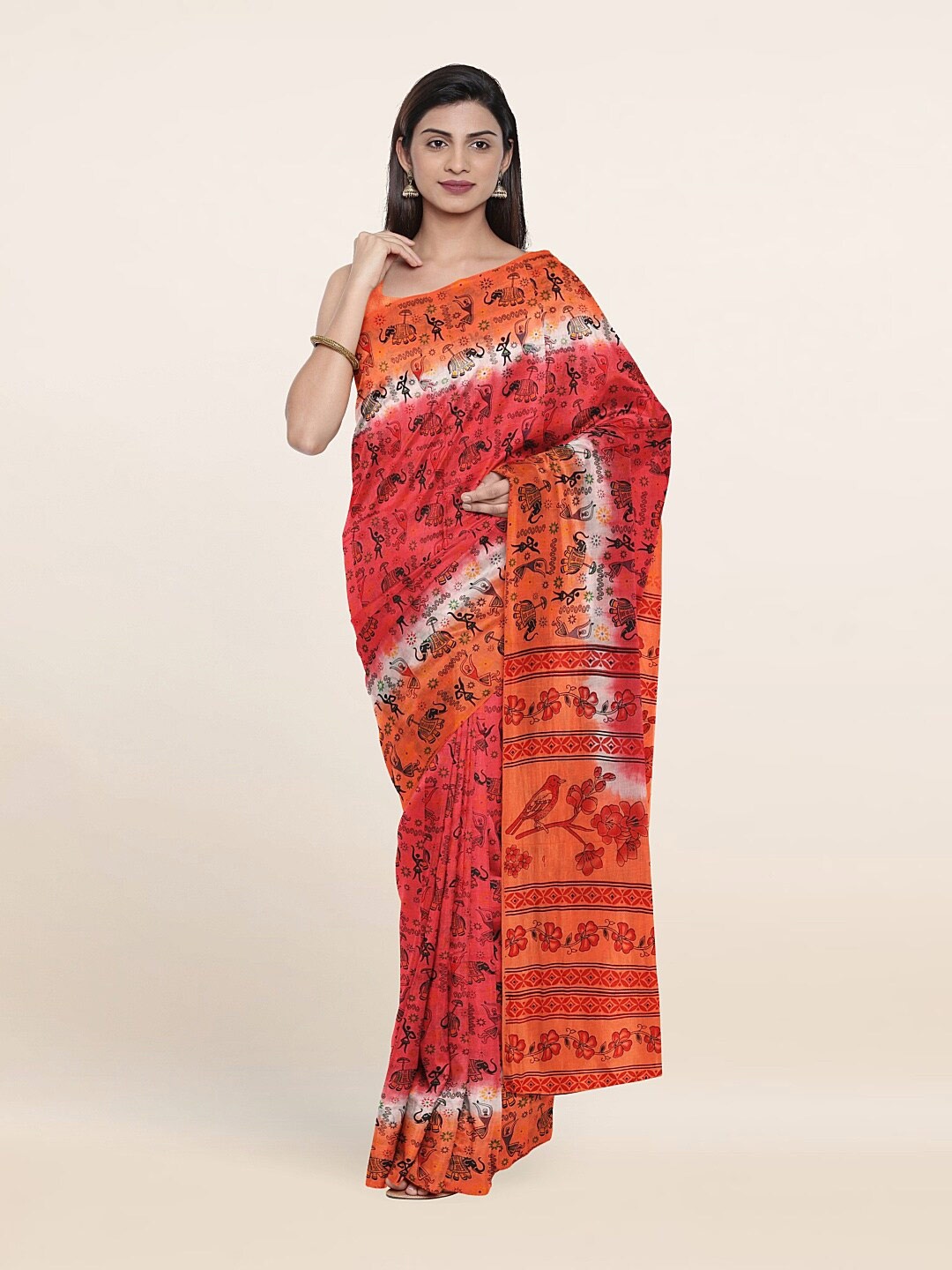 

Pothys Pink & Orange Ethnic Motifs Pure Cotton Saree