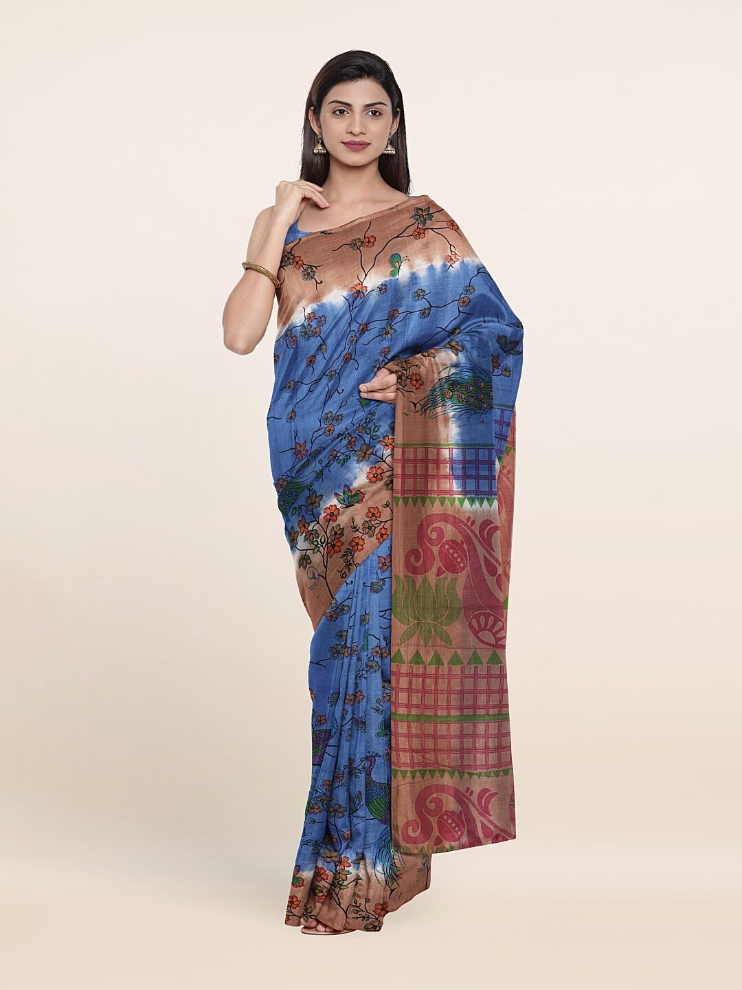 

Pothys Blue & Brown Floral Pure Cotton Saree