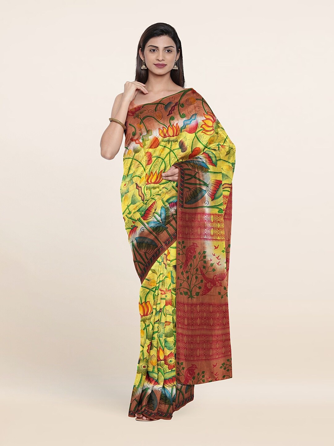 

Pothys Yellow & Green Floral Pure Cotton Saree