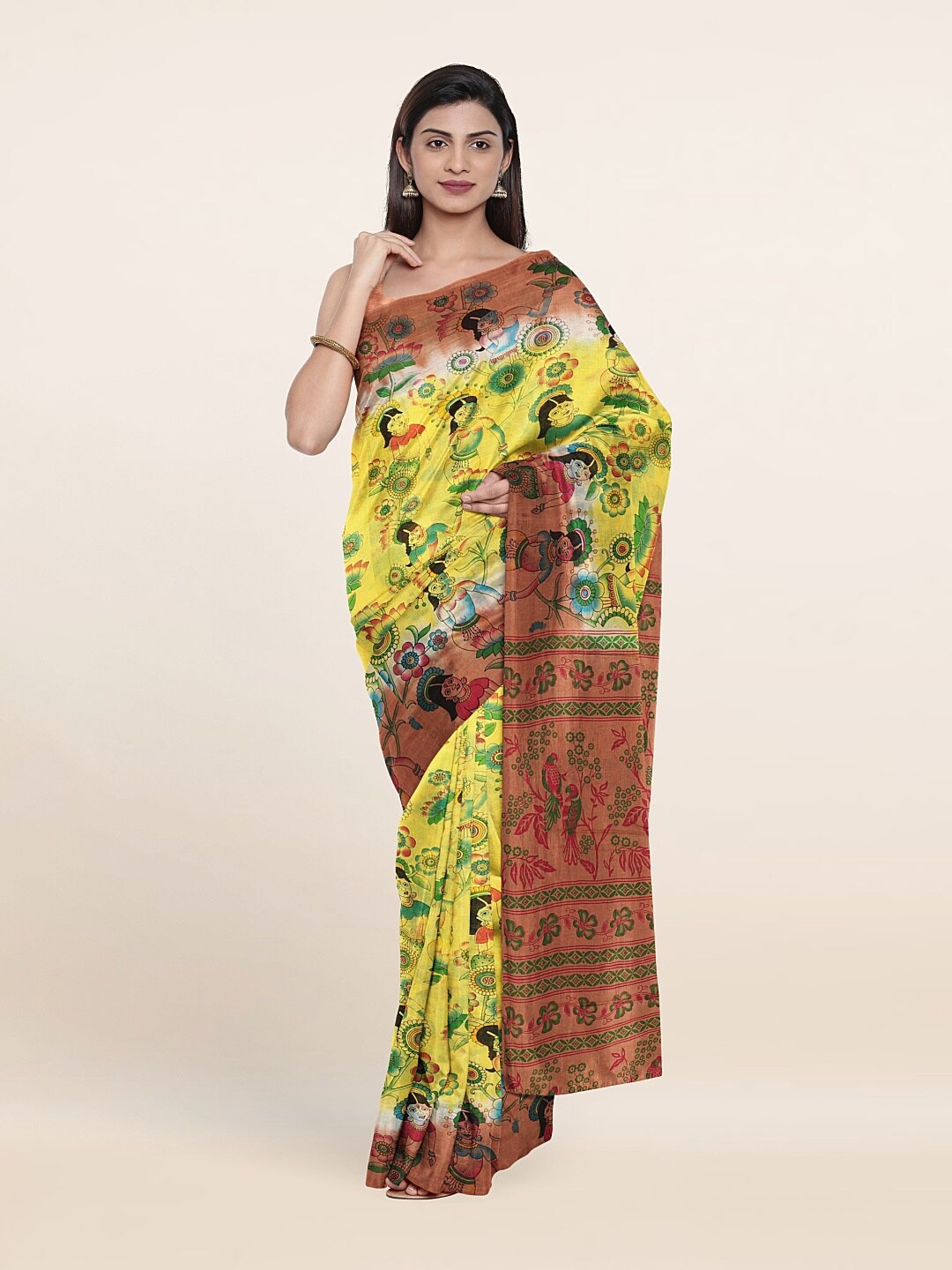 

Pothys Yellow & Green Floral Pure Cotton Saree