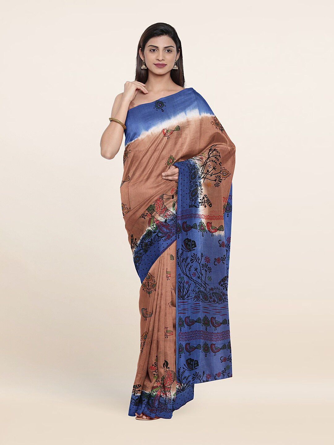 

Pothys Brown & Blue Ethnic Motifs Pure Cotton Saree