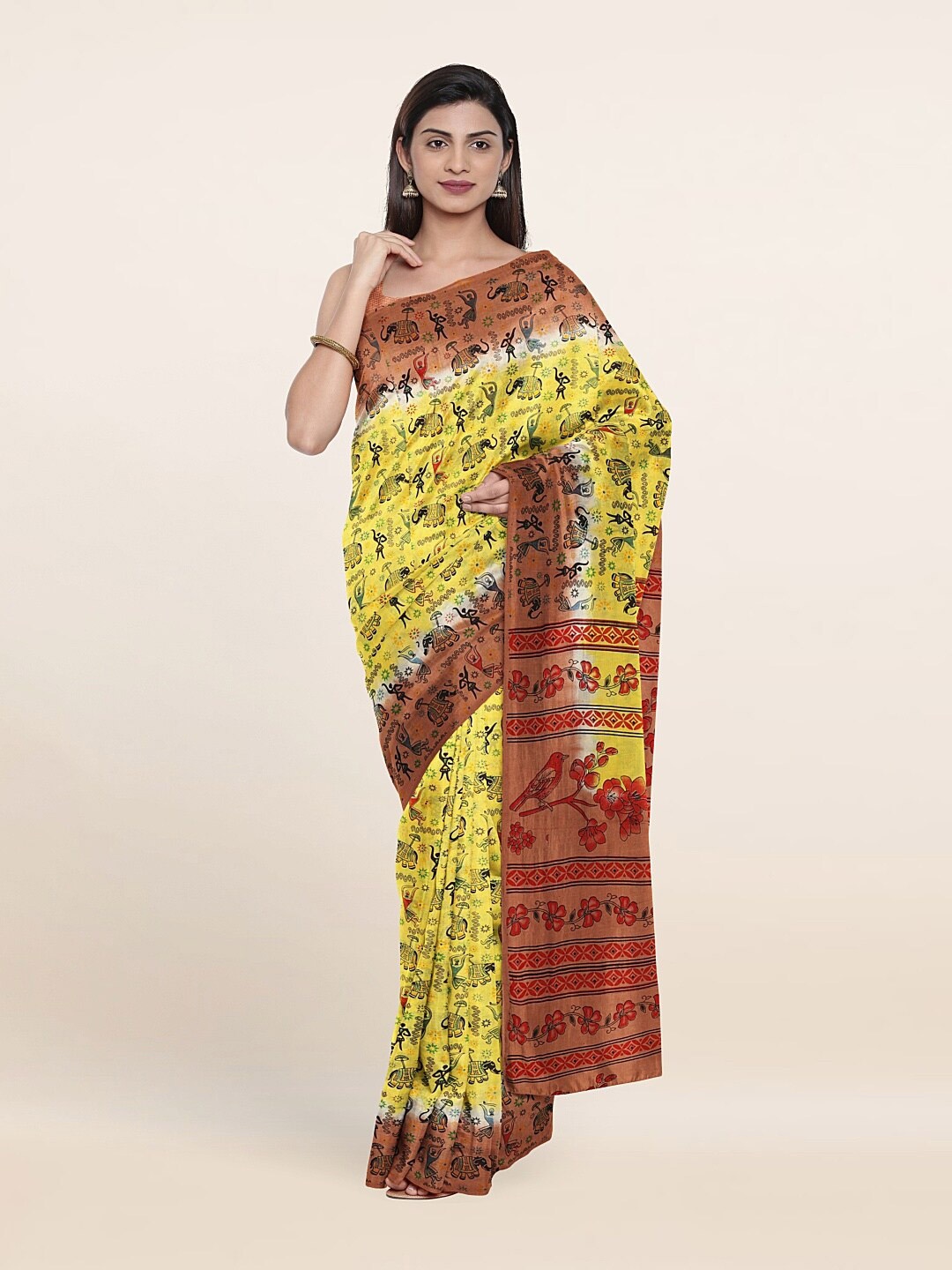 

Pothys Yellow & Brown Ethnic Motifs Pure Cotton Saree