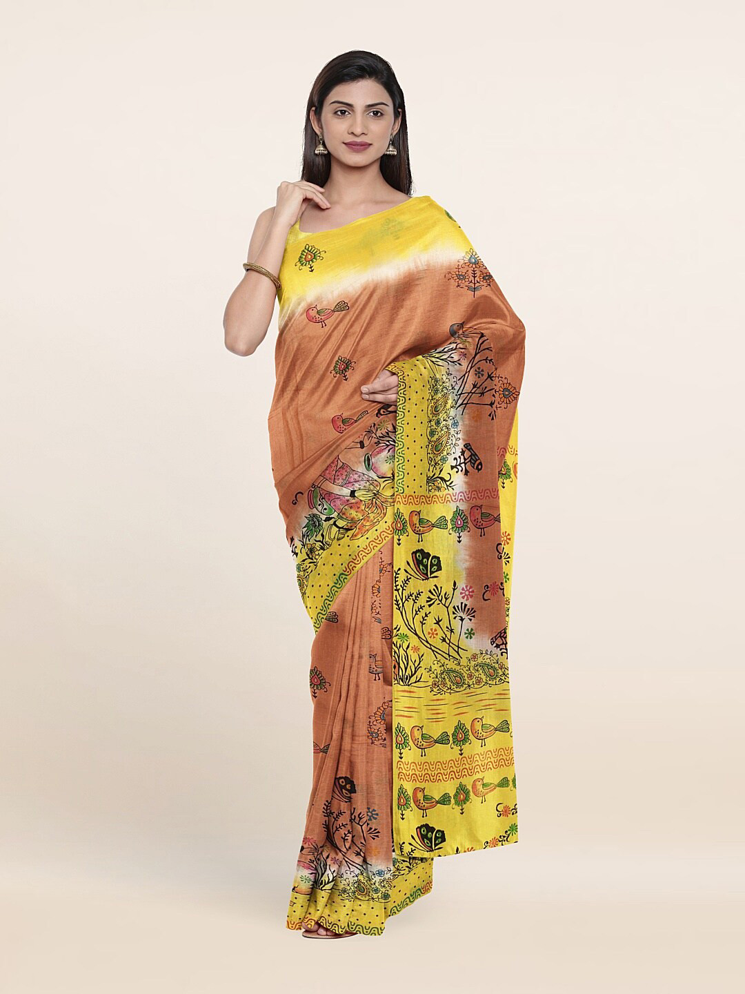 

Pothys Brown & Yellow Floral Pure Cotton Saree