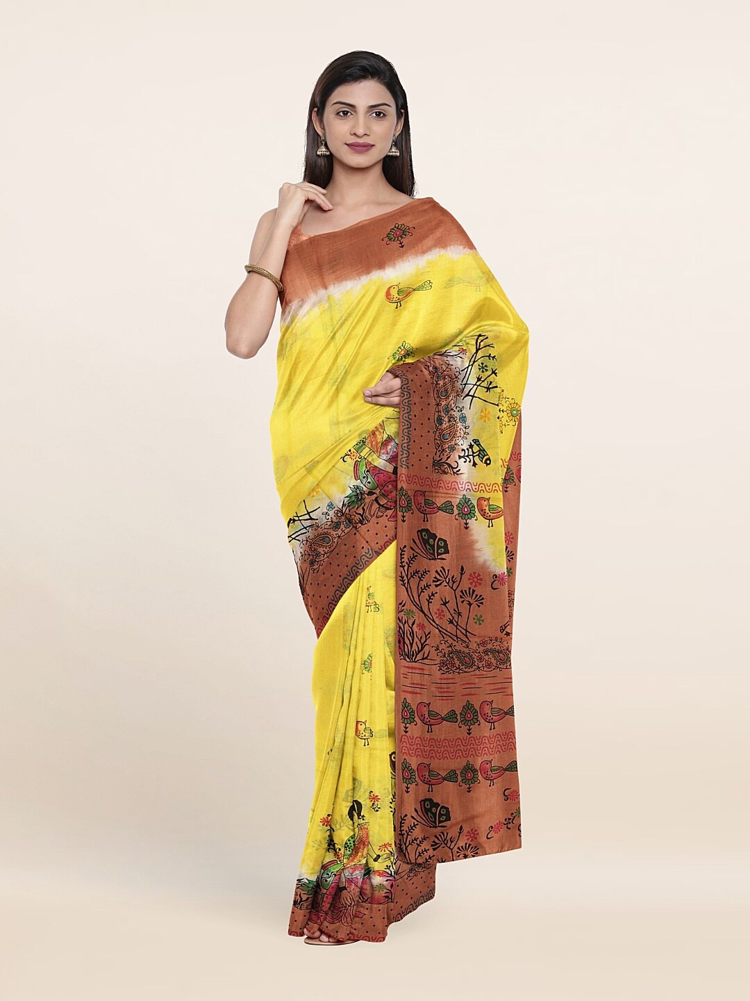 

Pothys Yellow & Coral Ethnic Motifs Pure Cotton Saree
