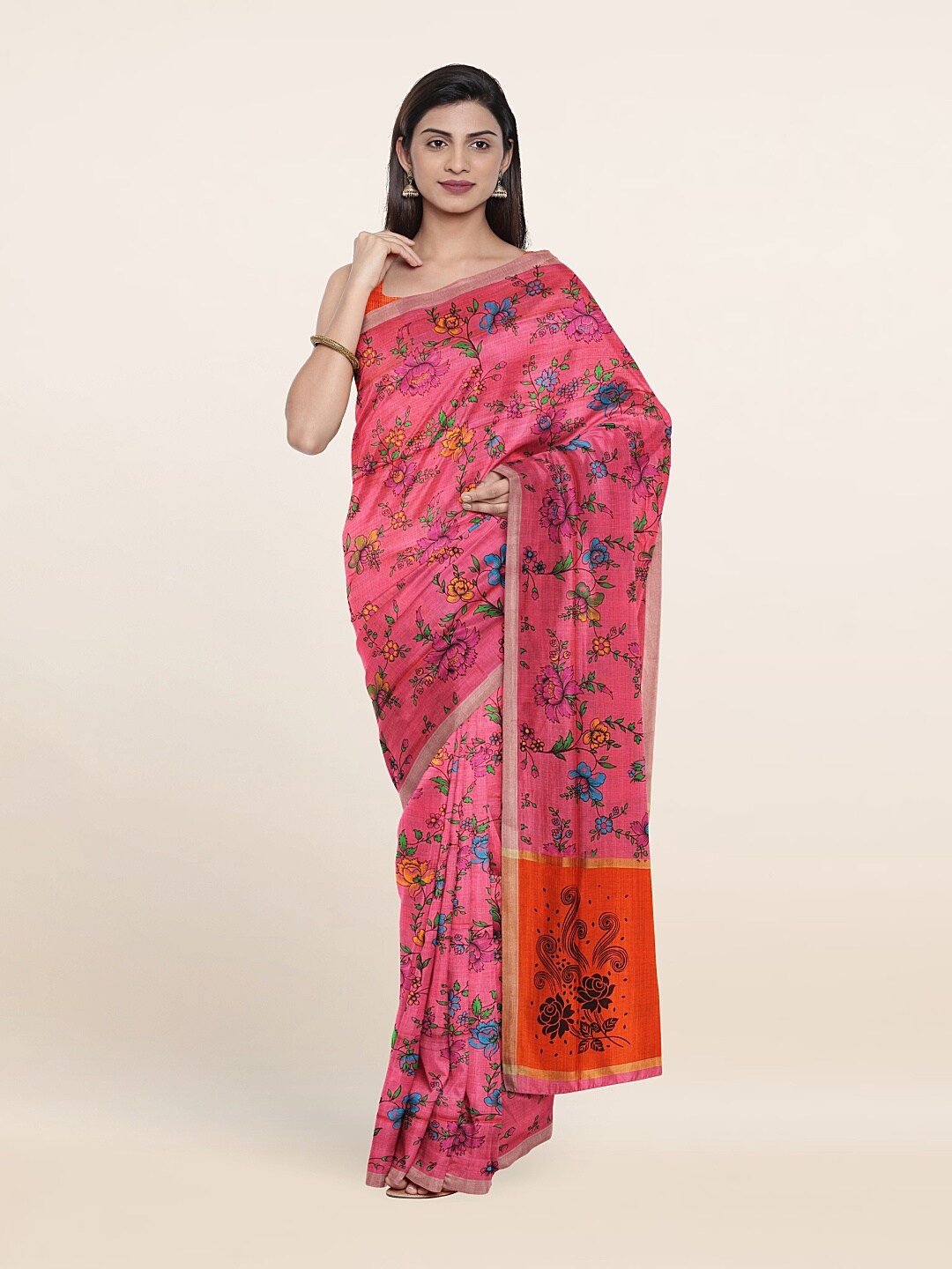 

Pothys Pink & Orange Floral Pure Cotton Saree